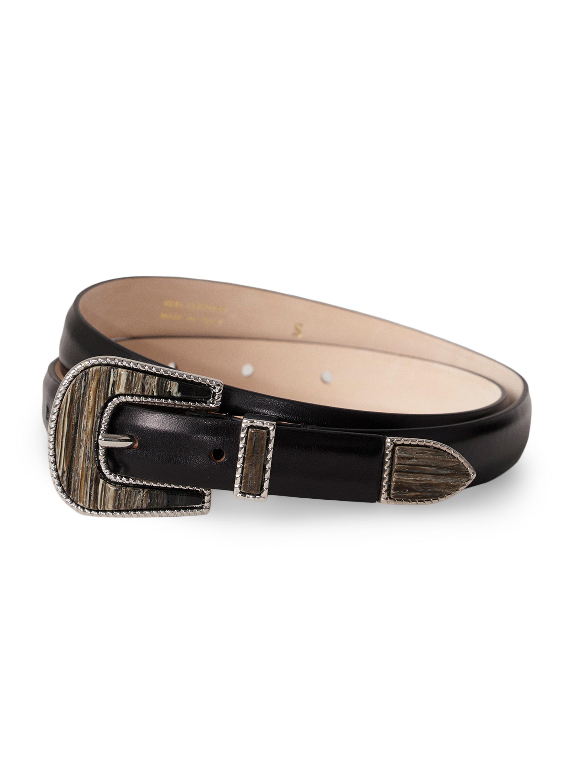 Déhanche Women's Travertine Smooth Leather Belt - Black Silver