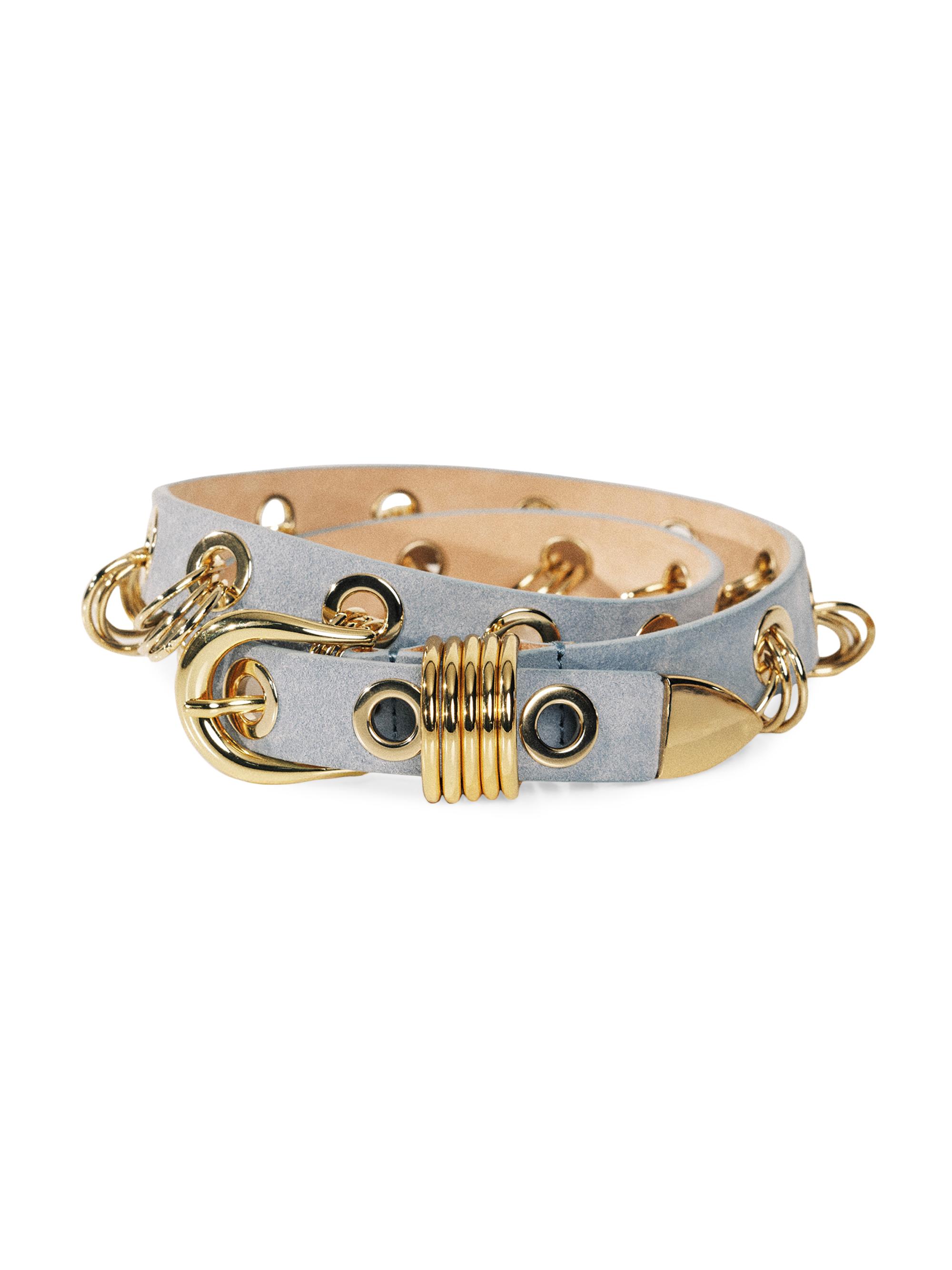 Déhanche Women's Revenge Suede Ring & Grommet Belt - Powder Blue Gold