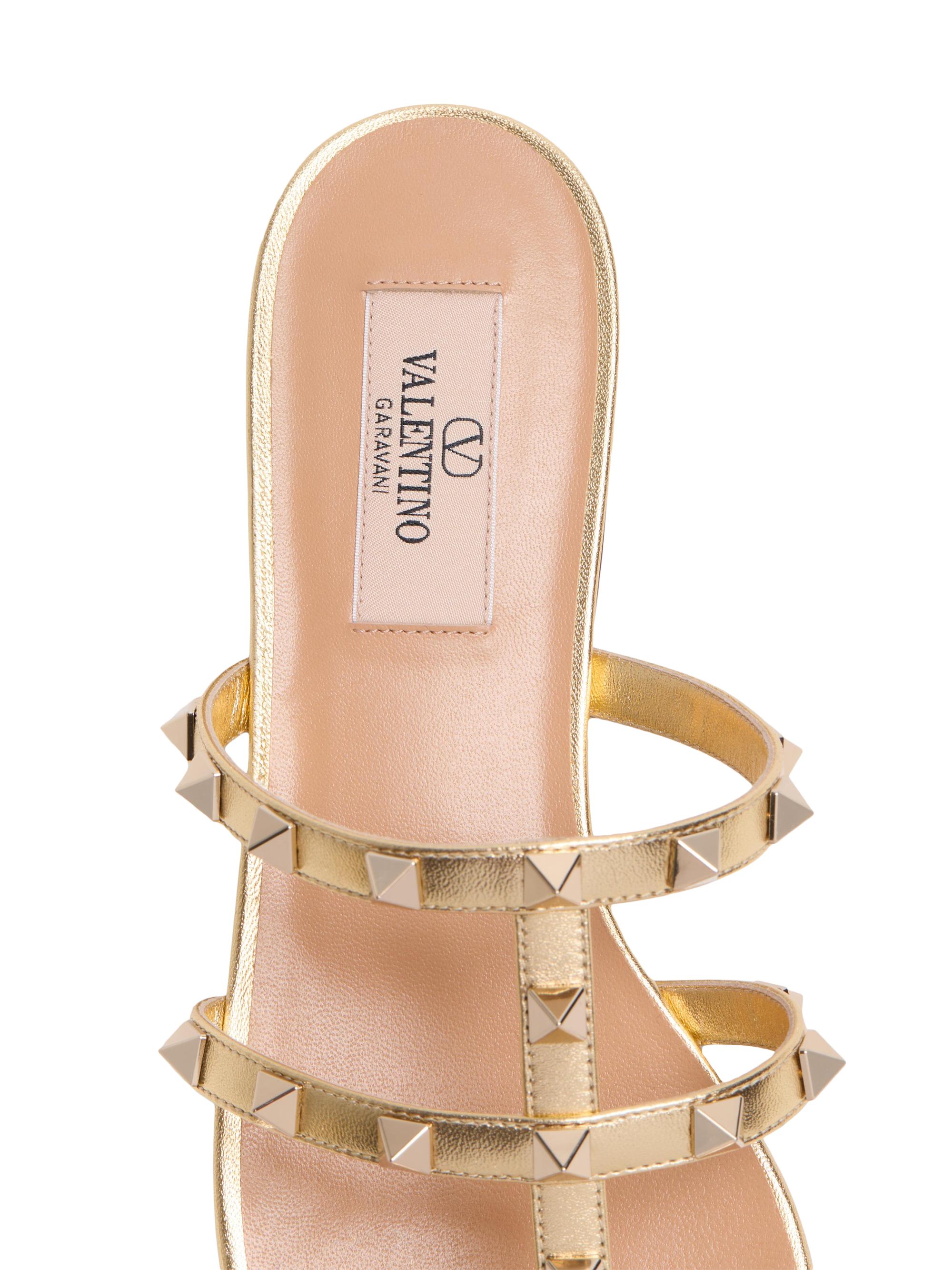 Valentino Garavani Rockstud Flat Metallic Nappa Slide Sandals