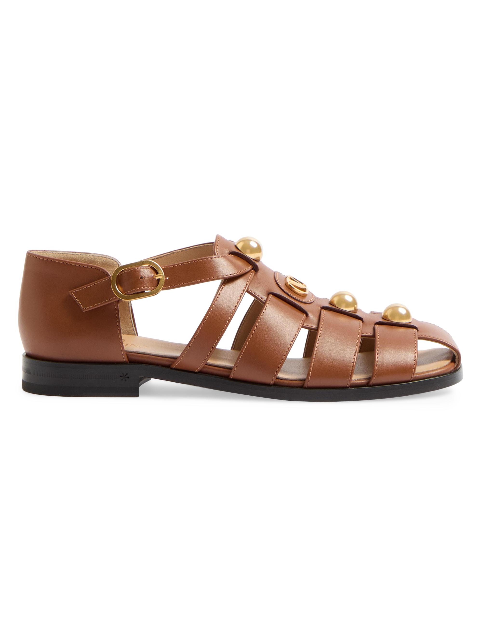 Valentino Garavani Women's VLogo Signature Calfskin Fisherman 20MM Sandals - Tobacco