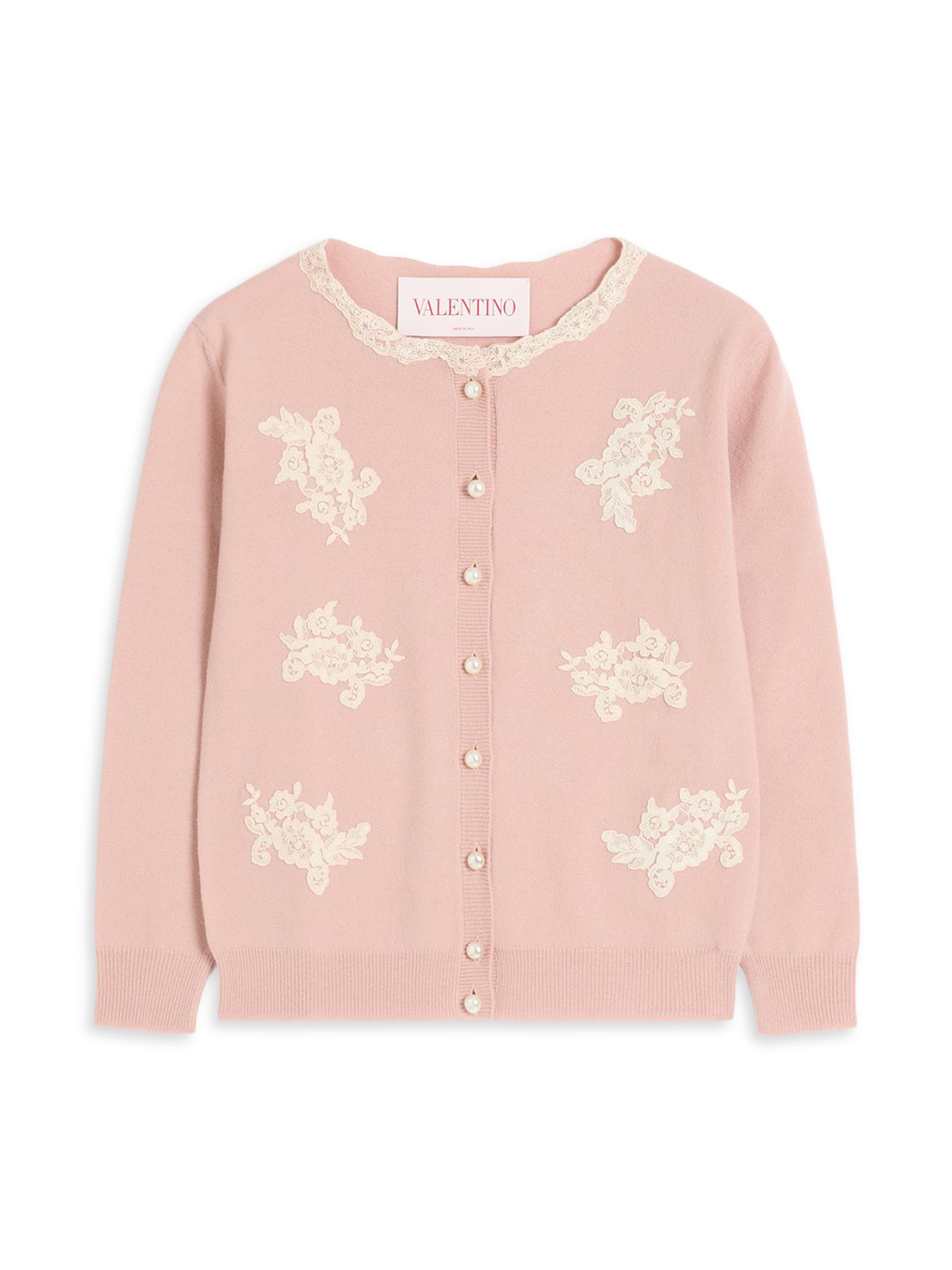 Valentino Garavani Women's Embroidered Cardigan with Lace Inserts - Rose Mist