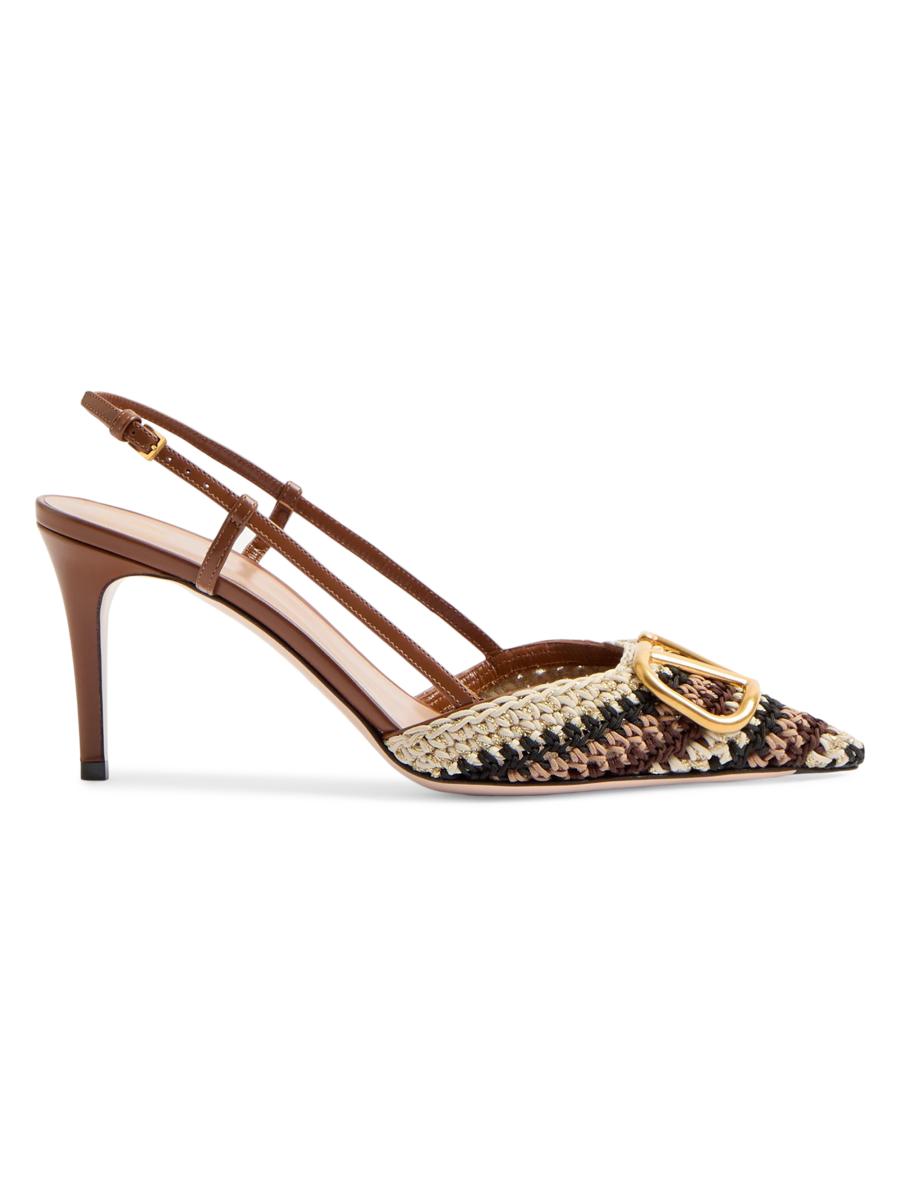 VALENTINO★80MM V LOGO SIGNATURE LEATHER SLINGBACK PUMPS Vlogo Signature Slingback Pump In Laminated Nappa Leather