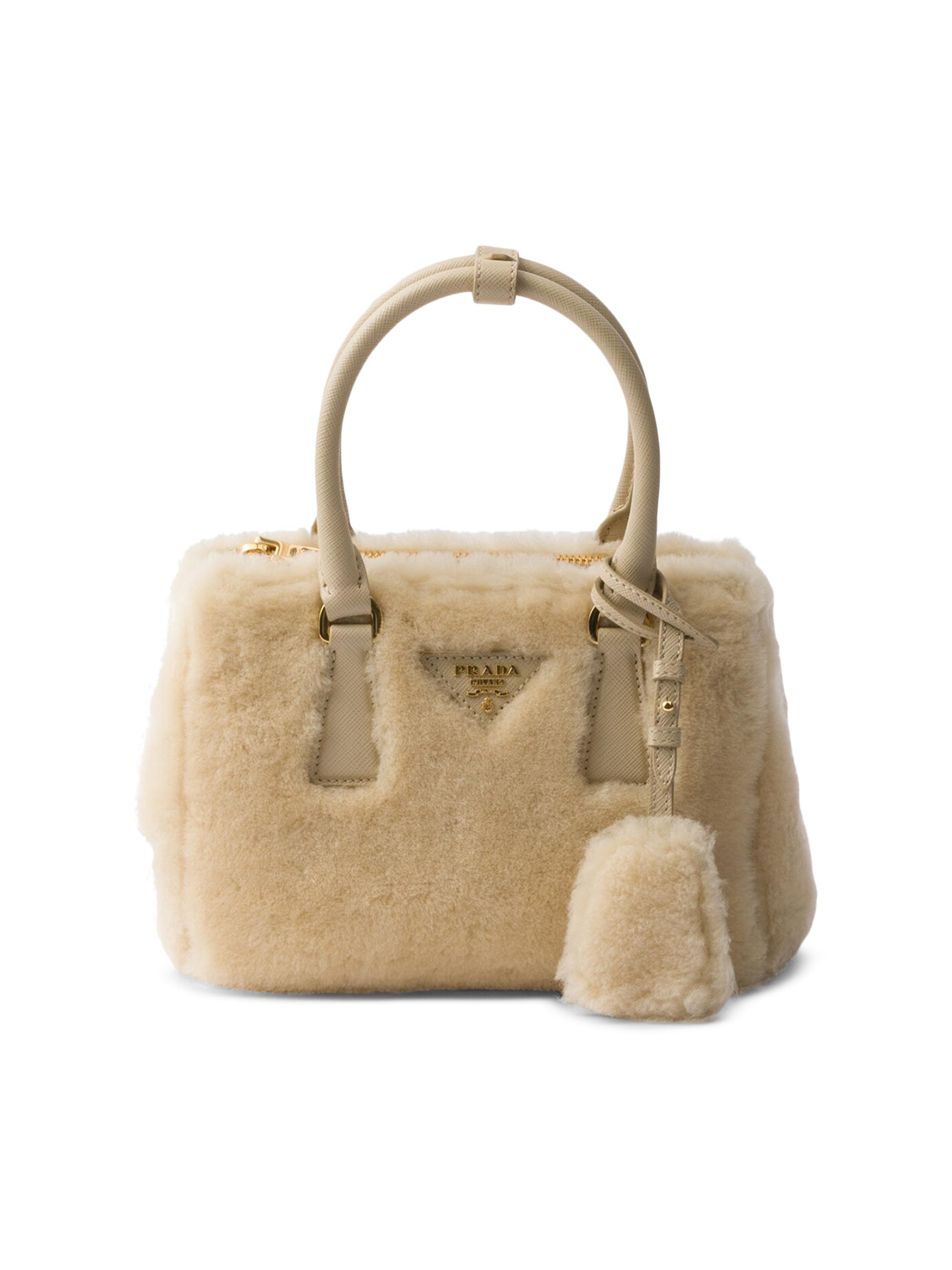 Prada Women's Galleria Shearling Mini Top Handle Bag - White