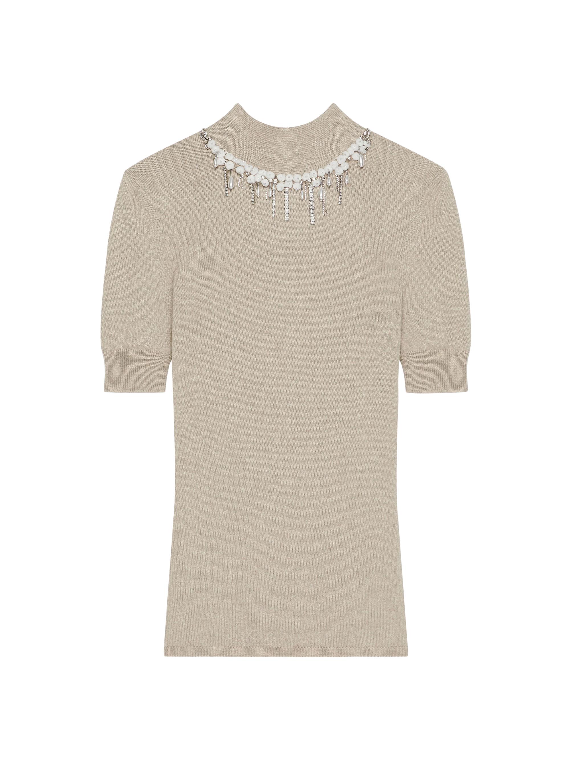 Givenchy Women's Sweater in Wool and Cashmere with Crystals and Pearls - Natural Beige
