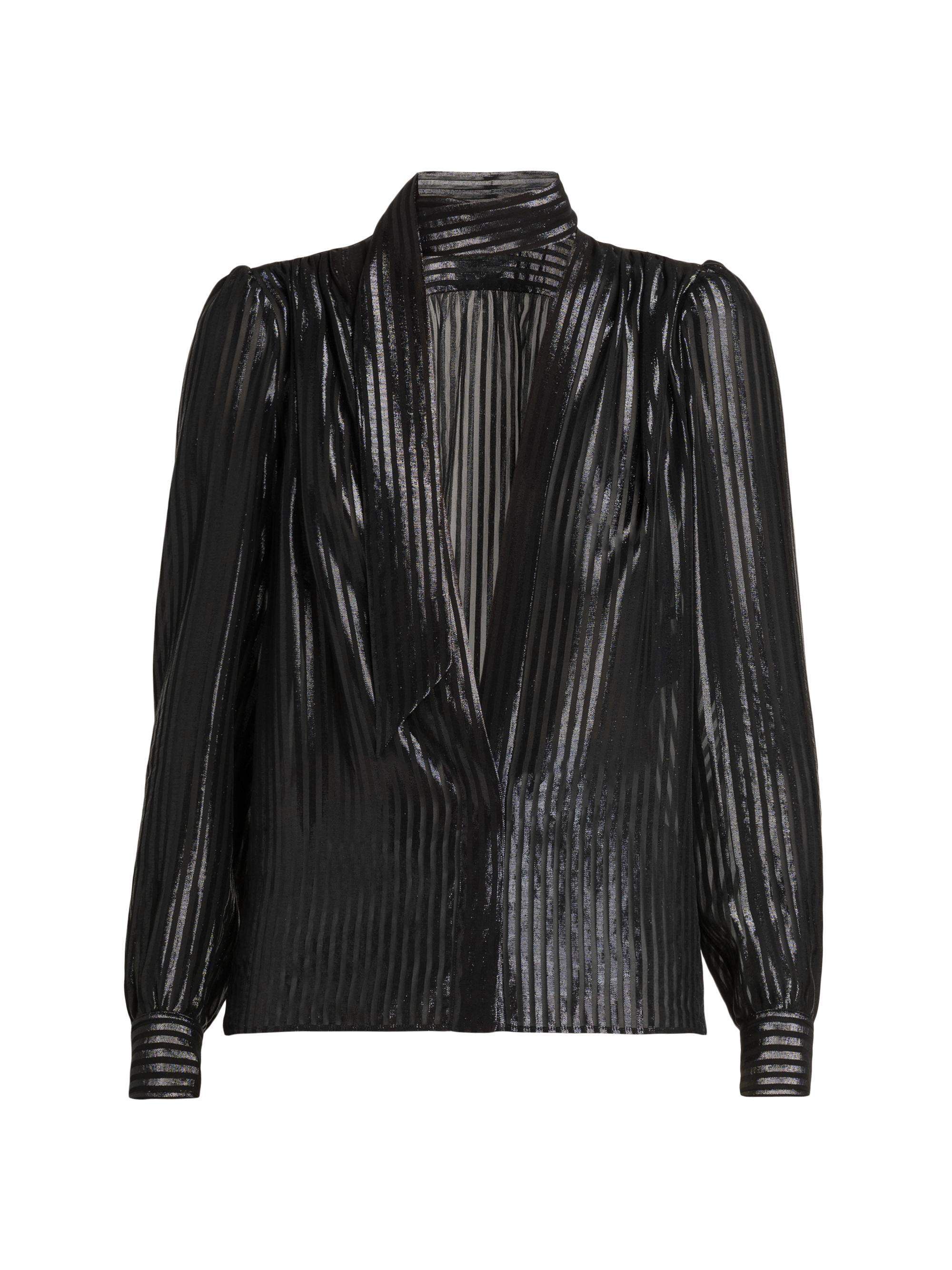 TOM FORD Women's Metallic Stripe Silk-Blend Shirt - Black