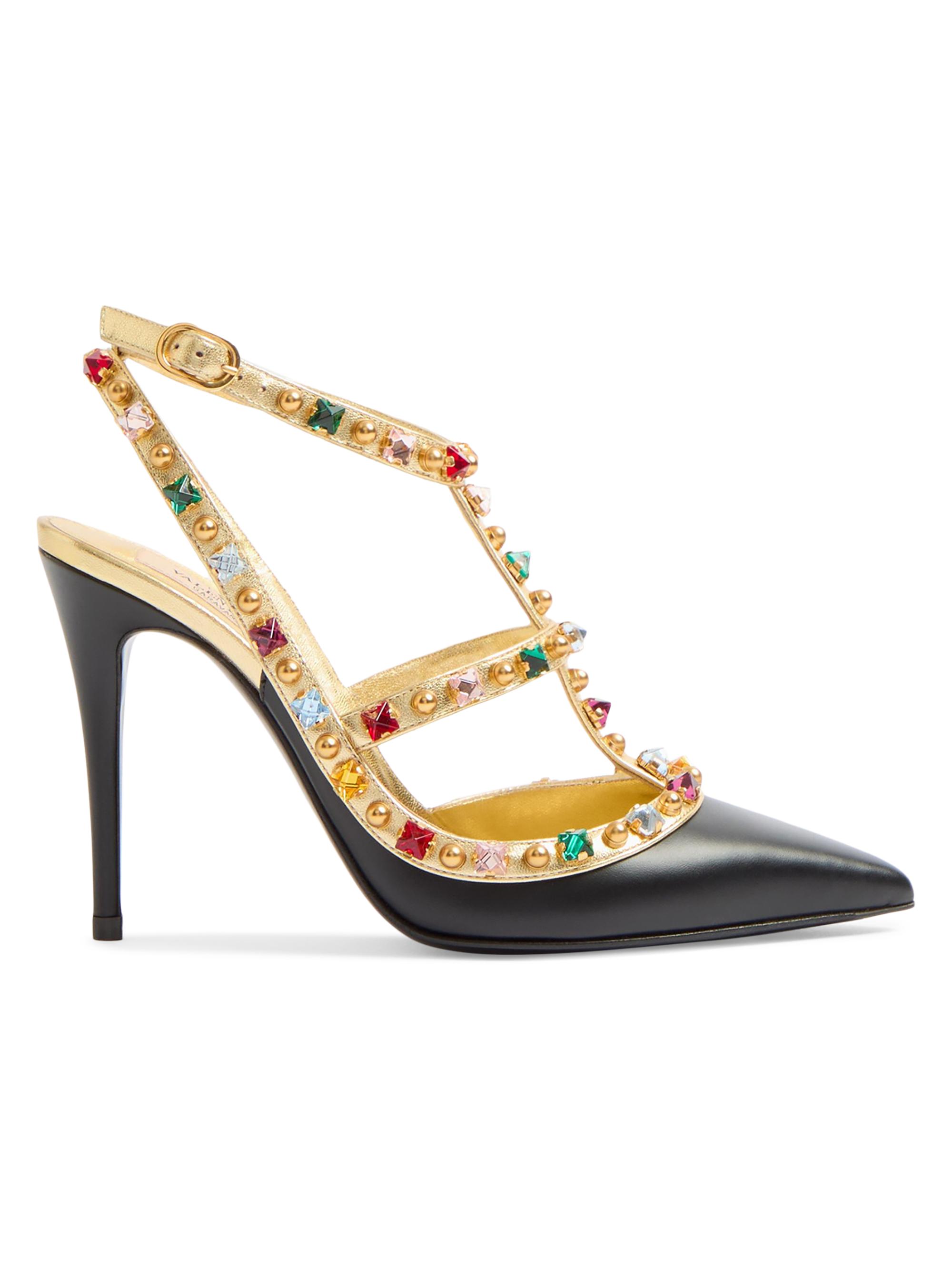 Valentino Garavani Women's Rockstud Calfskin Pumps 100MM Crystals - Black Antique Brass