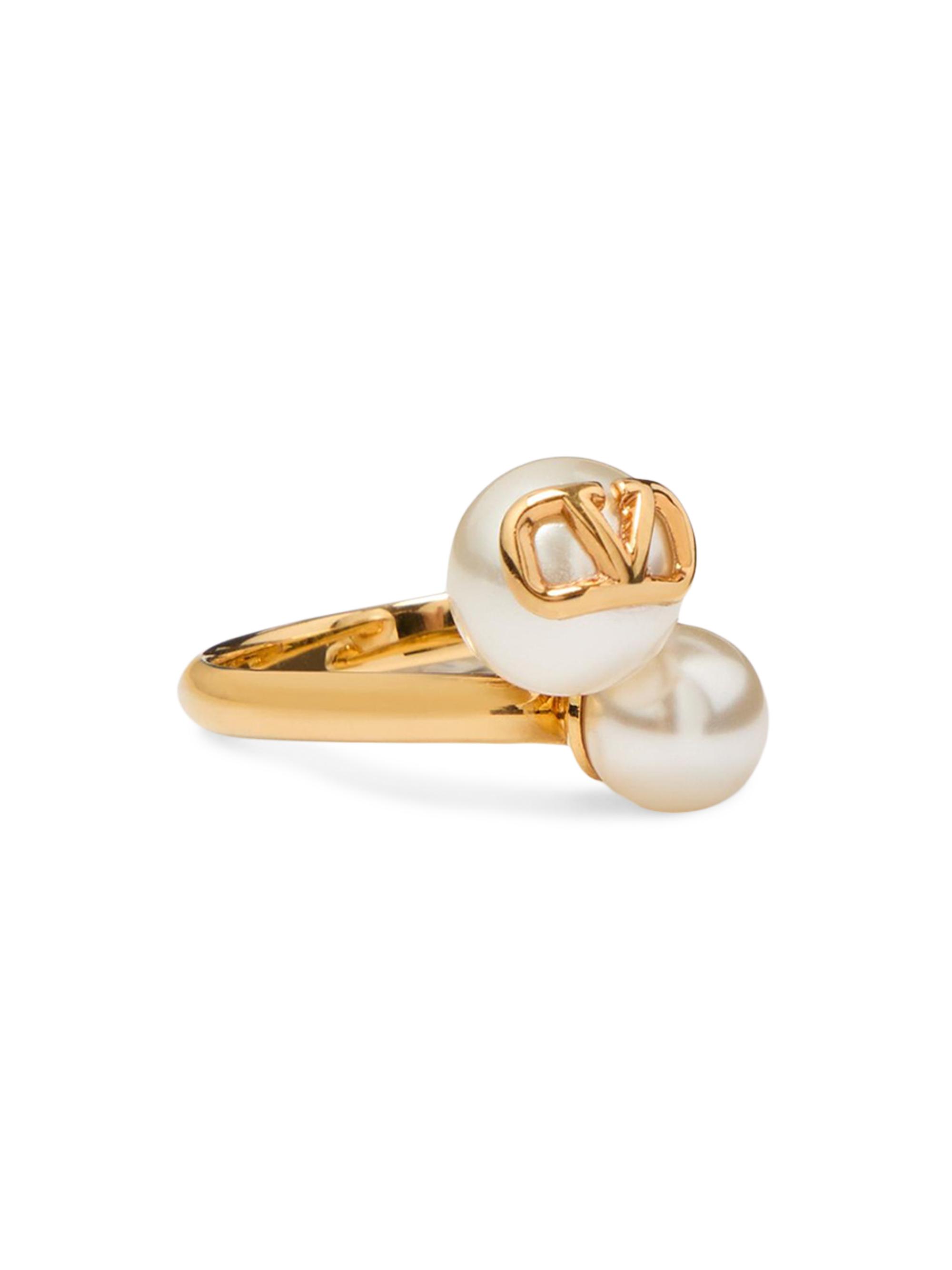 Valentino Garavani Women's VLogo Signature Metal and Pearl Ring - Gold Cream