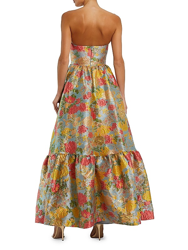 mac duggal strapless brocade floral ruffle-hem a-line maxi dress Gown Expect to be turning heads as you walk into your special event wearing this creatively romantic dress by Mac Duggal 11604 Mac Duggal Women's Floral Brocade