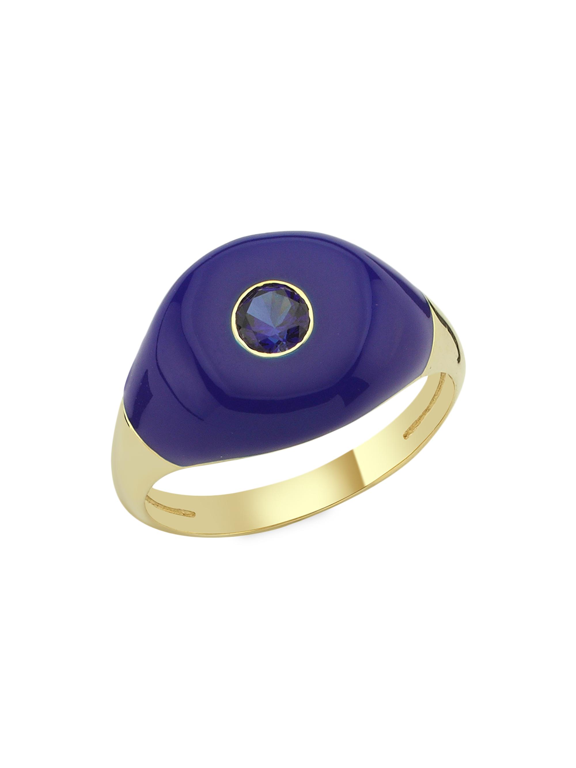 Charms Company Women's Les Bonbons 14K Yellow Gold, Enamel & Blue Sapphire Ring - Blue