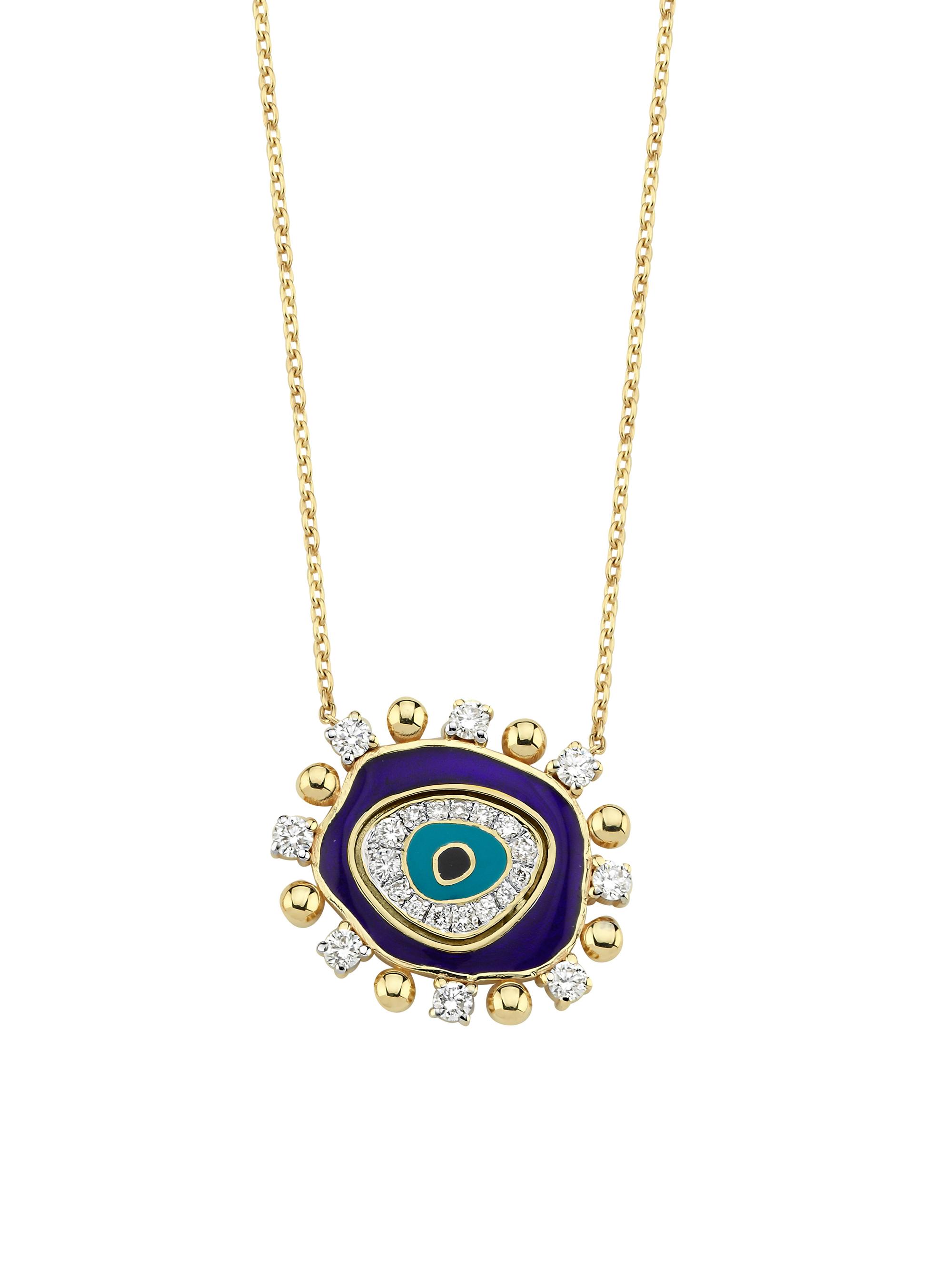 Charms Company Women's Gypset 14K Yellow Gold, Enamel & 0.37 TCW Diamond Evil Eye Pendant Necklace - Blue