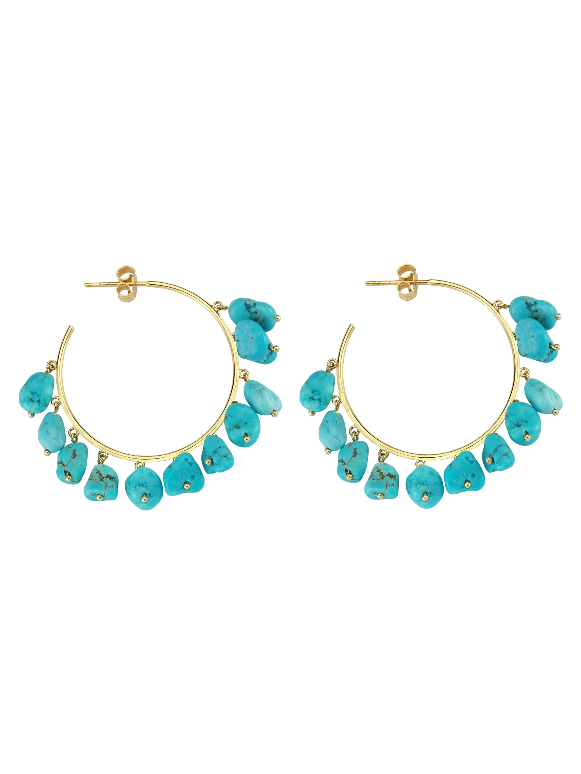 Charms Company Women's Fallen Sky 14K Yellow Gold & Turquoise Hoop Earrings - Turquoise