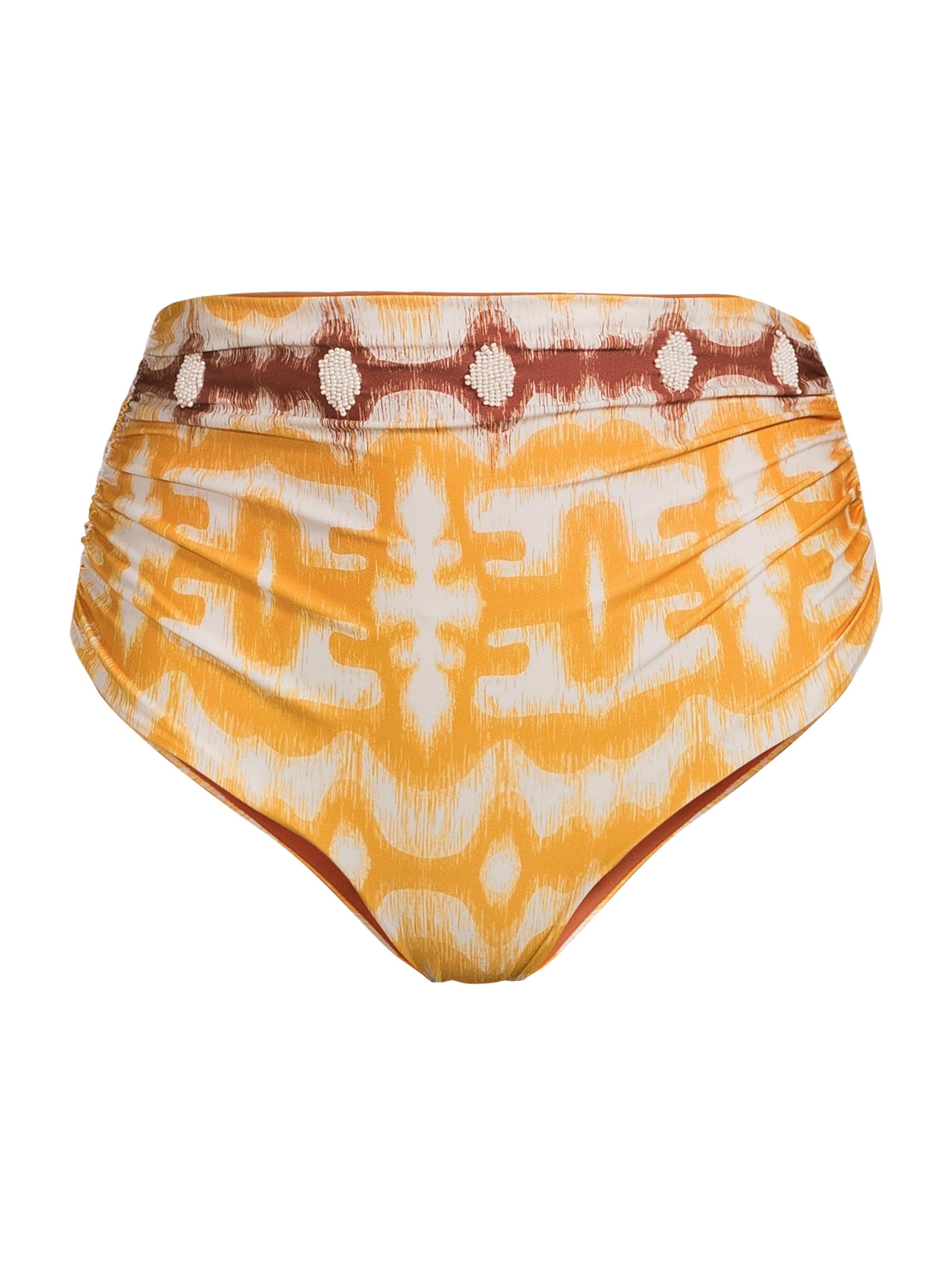 Juan de Dios Women's Victoria Ruched Bikini Bottom - Yellow Ikat Western