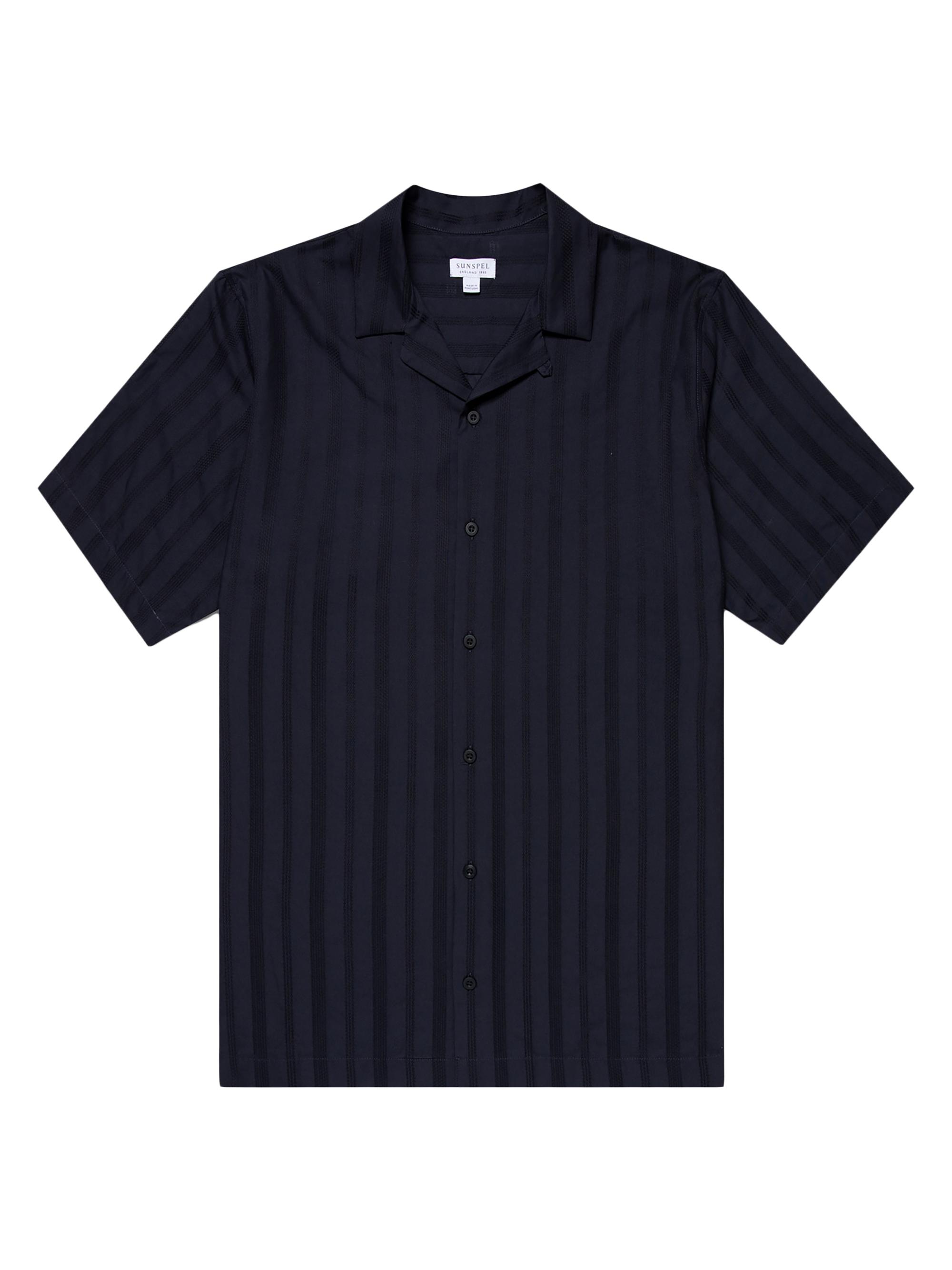 Sunspel Men's Embroidered Stripe Cotton Short-Sleeve Button-Front Shirt - Navy