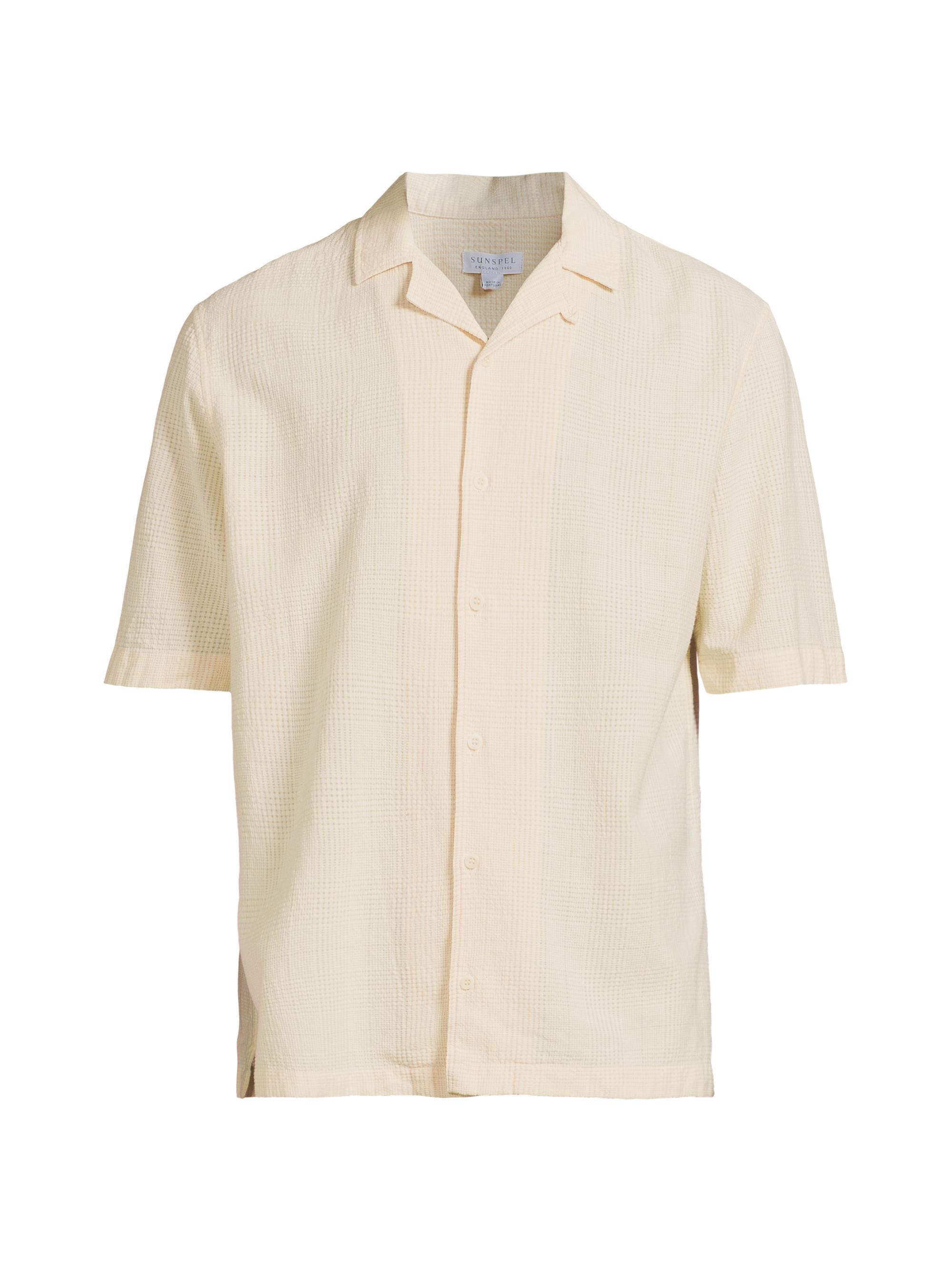 Sunspel Men's Check Woven Cotton Short-Sleeve Button-Front Shirt - Ecru