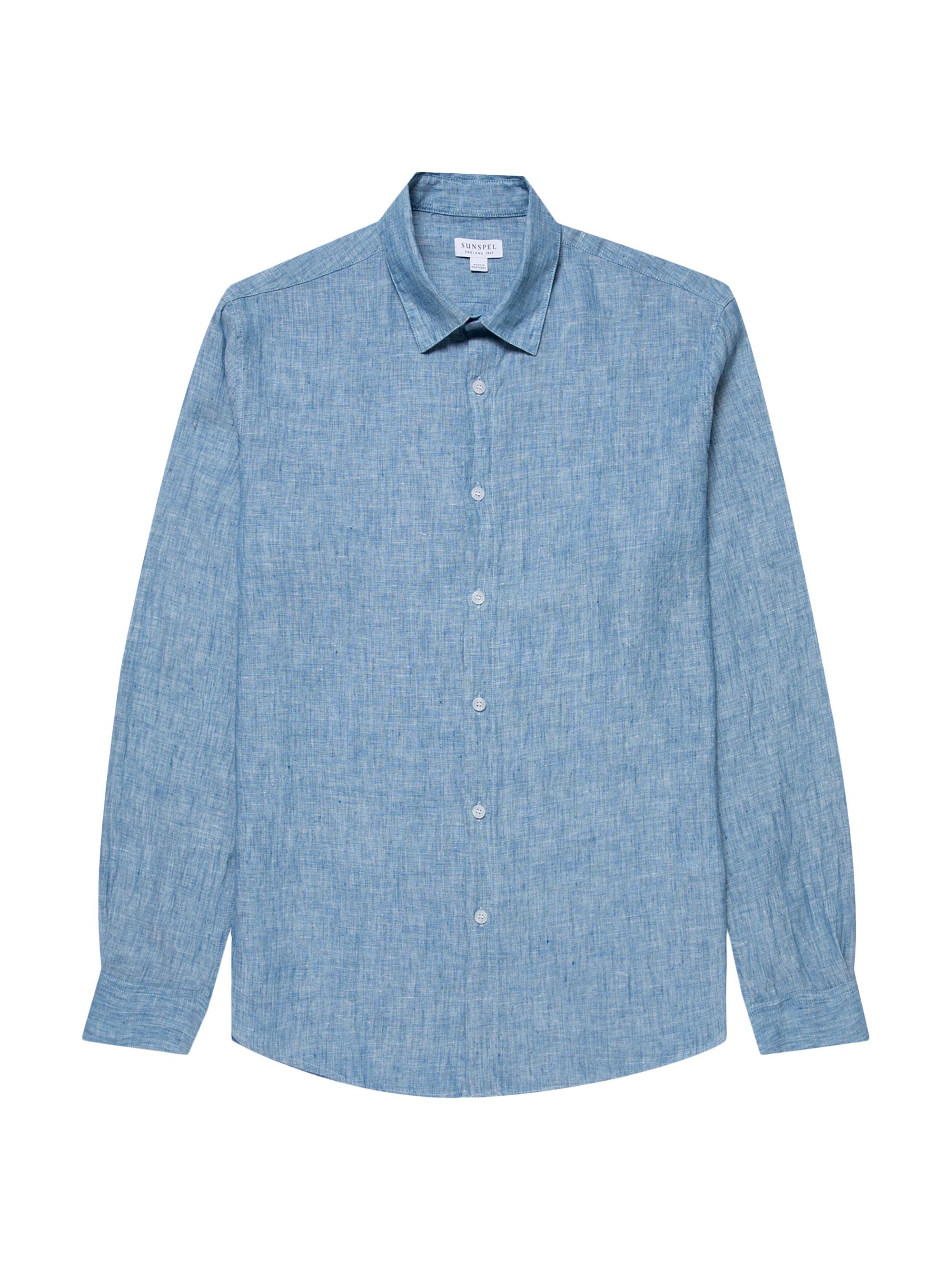 Sunspel Men's Chambray Linen Long Sleeve Button-Front Shirt - Blue