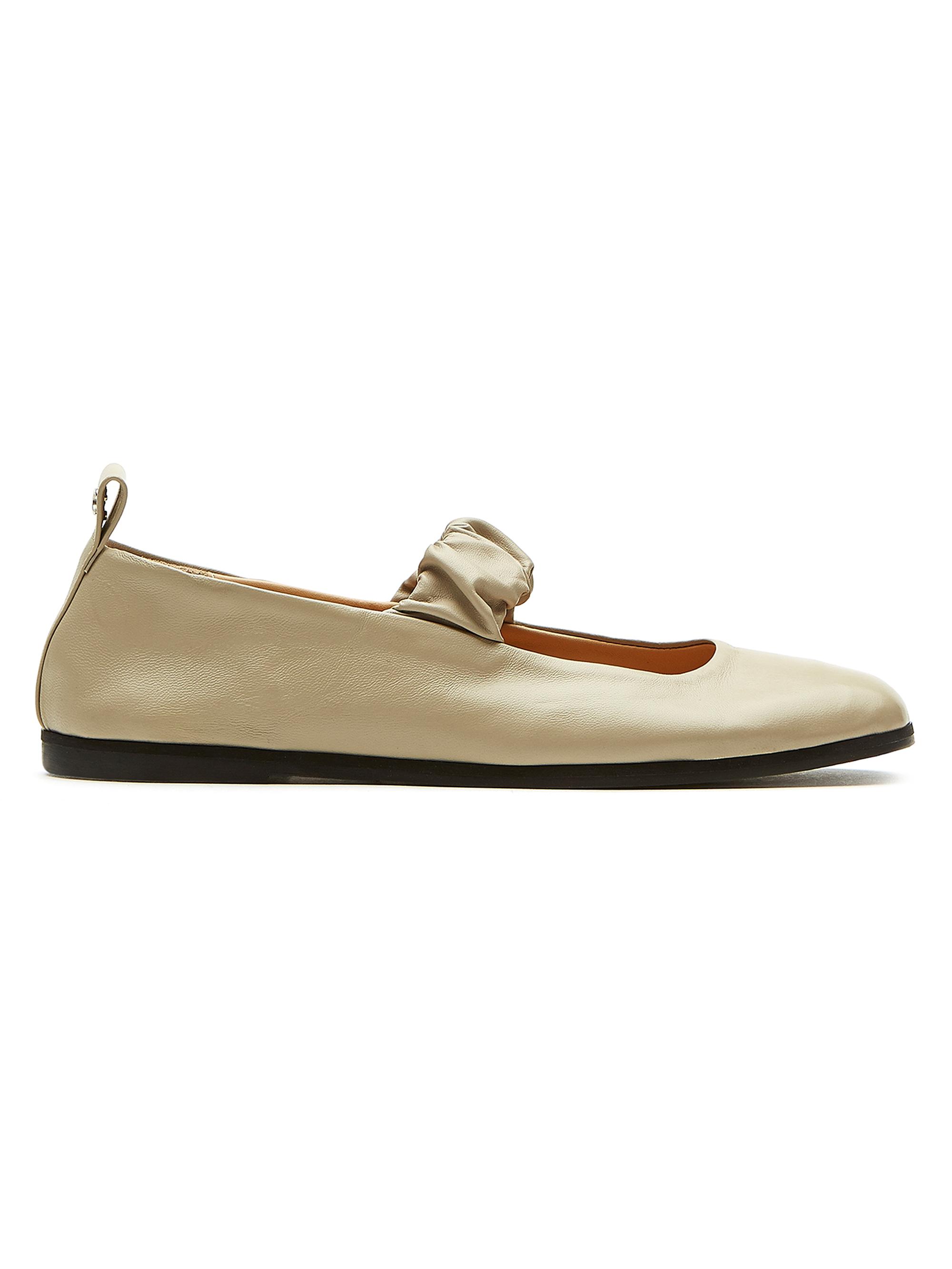 La Canadienne Women's Ruched Strap Leather Mary Janes - Beige