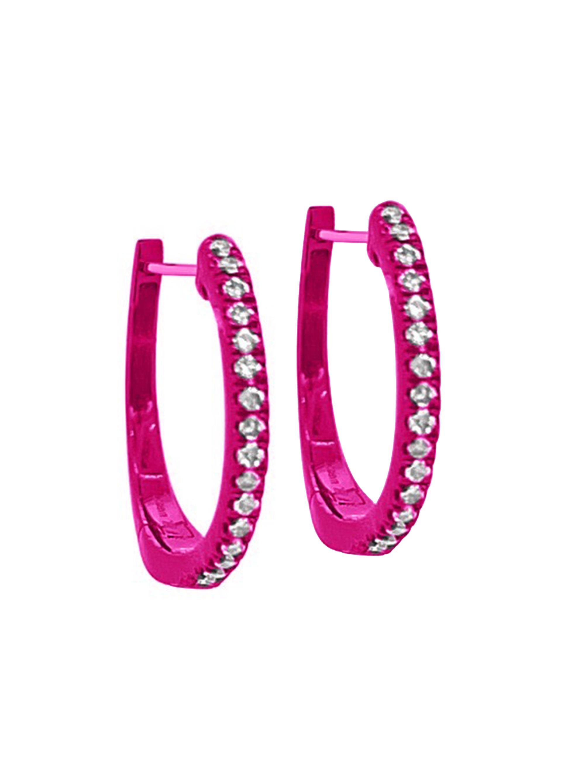 Meira T Women's Rhodium-Plated 14K White Gold & 0.08 TCW Diamond Hoop Earrings - Pink