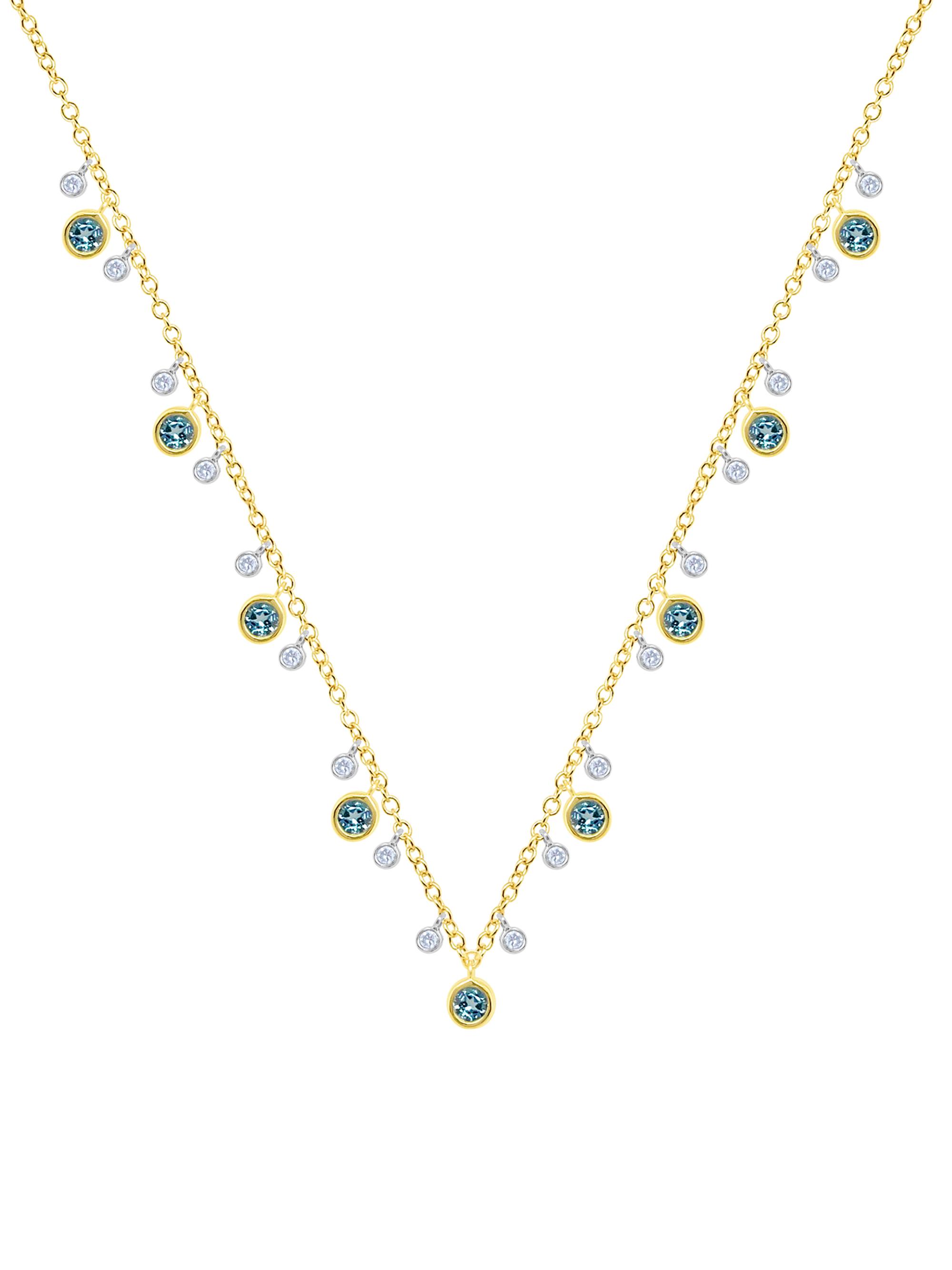 Meira T Women's Two-Tone 14K Gold, Blue Topaz & 0.20 TCW Diamond Bezel Charm Necklace - Yellow Gold