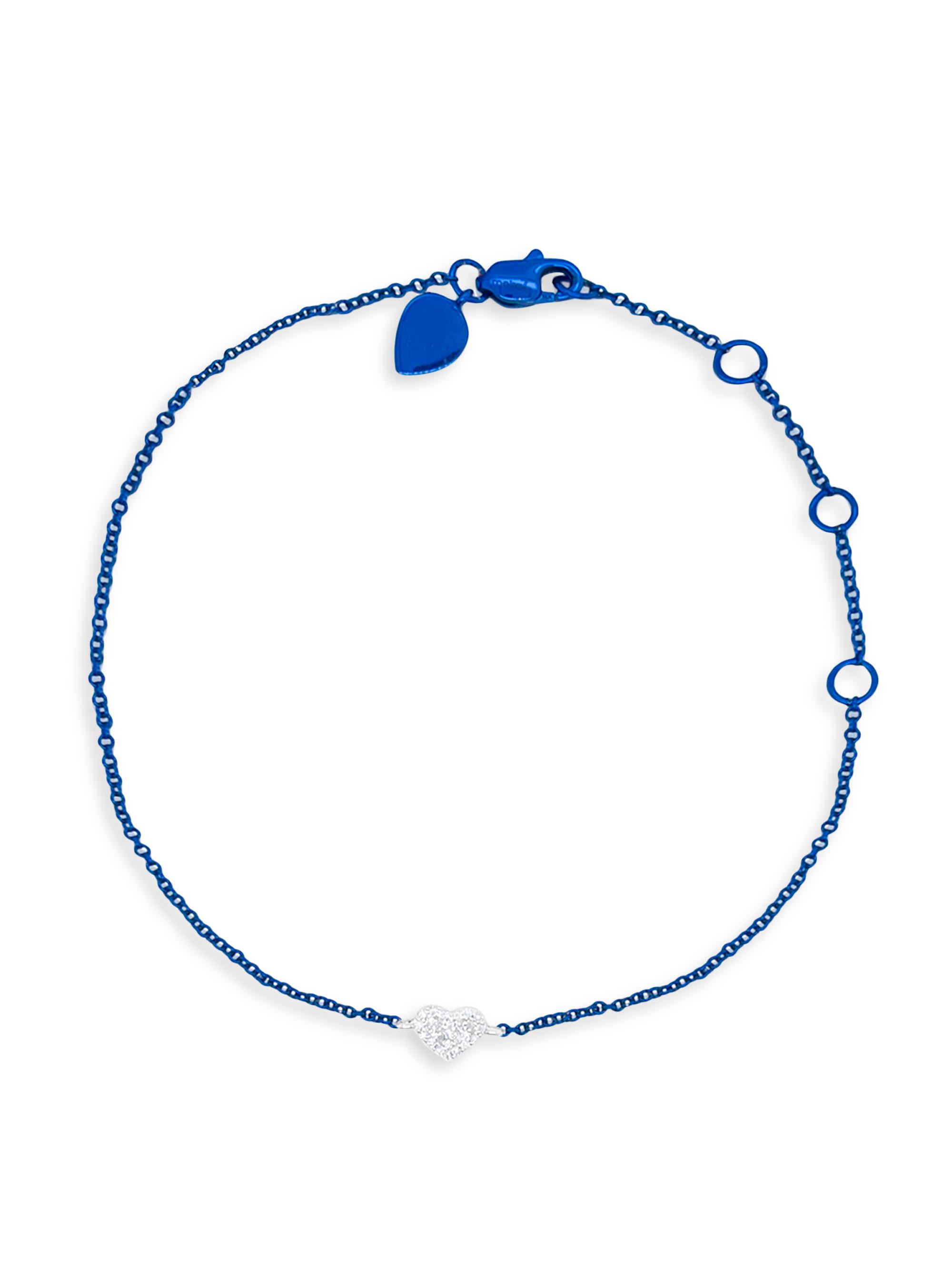 Meira T Women's Blue-Rhodium-Plated 14K White Gold & 0.07 TCW Diamond Heart Bracelet - Blue