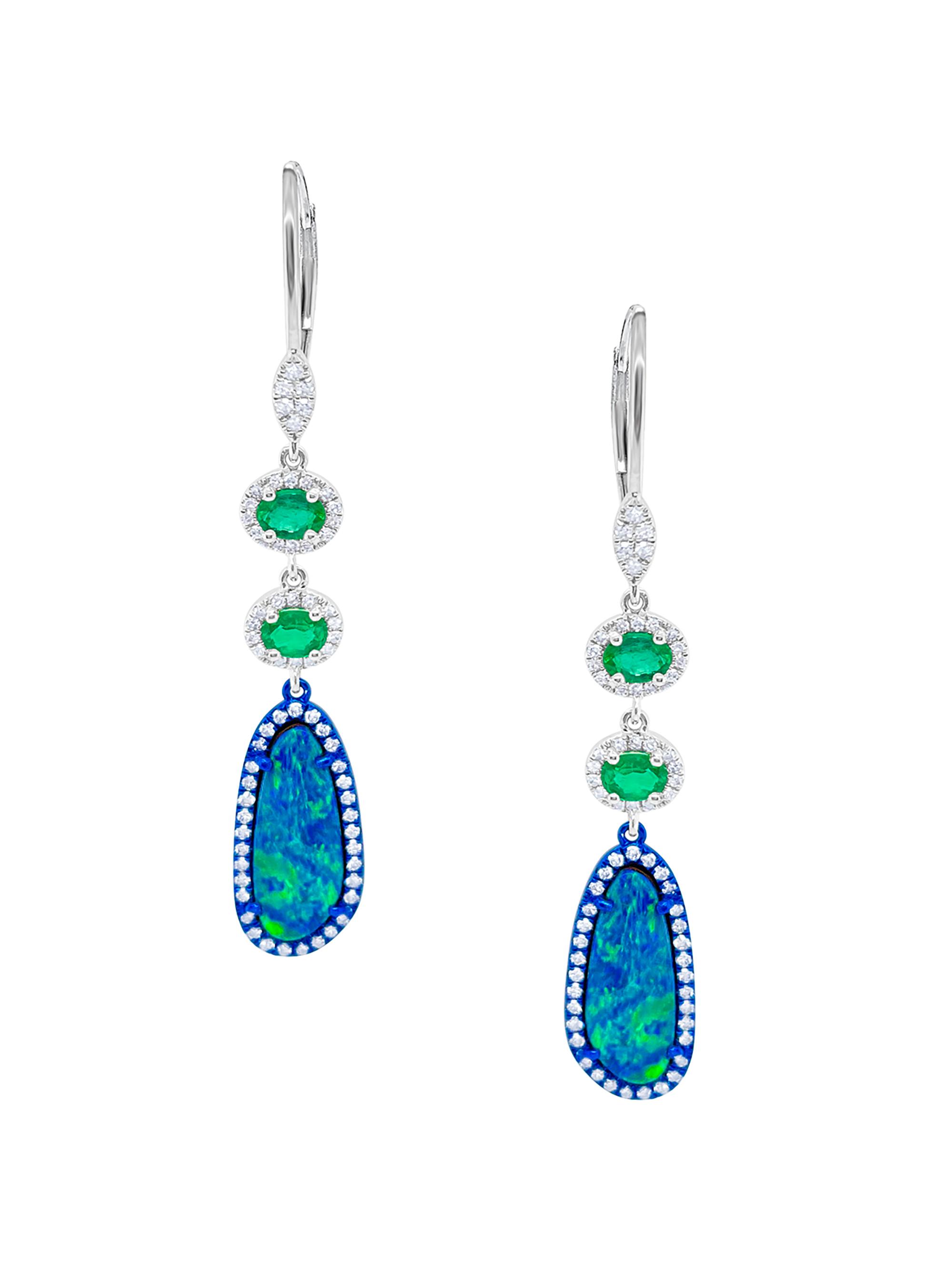 Meira T Women's 14K White Gold & Multi-Gemstone Drop Earrings - Opal