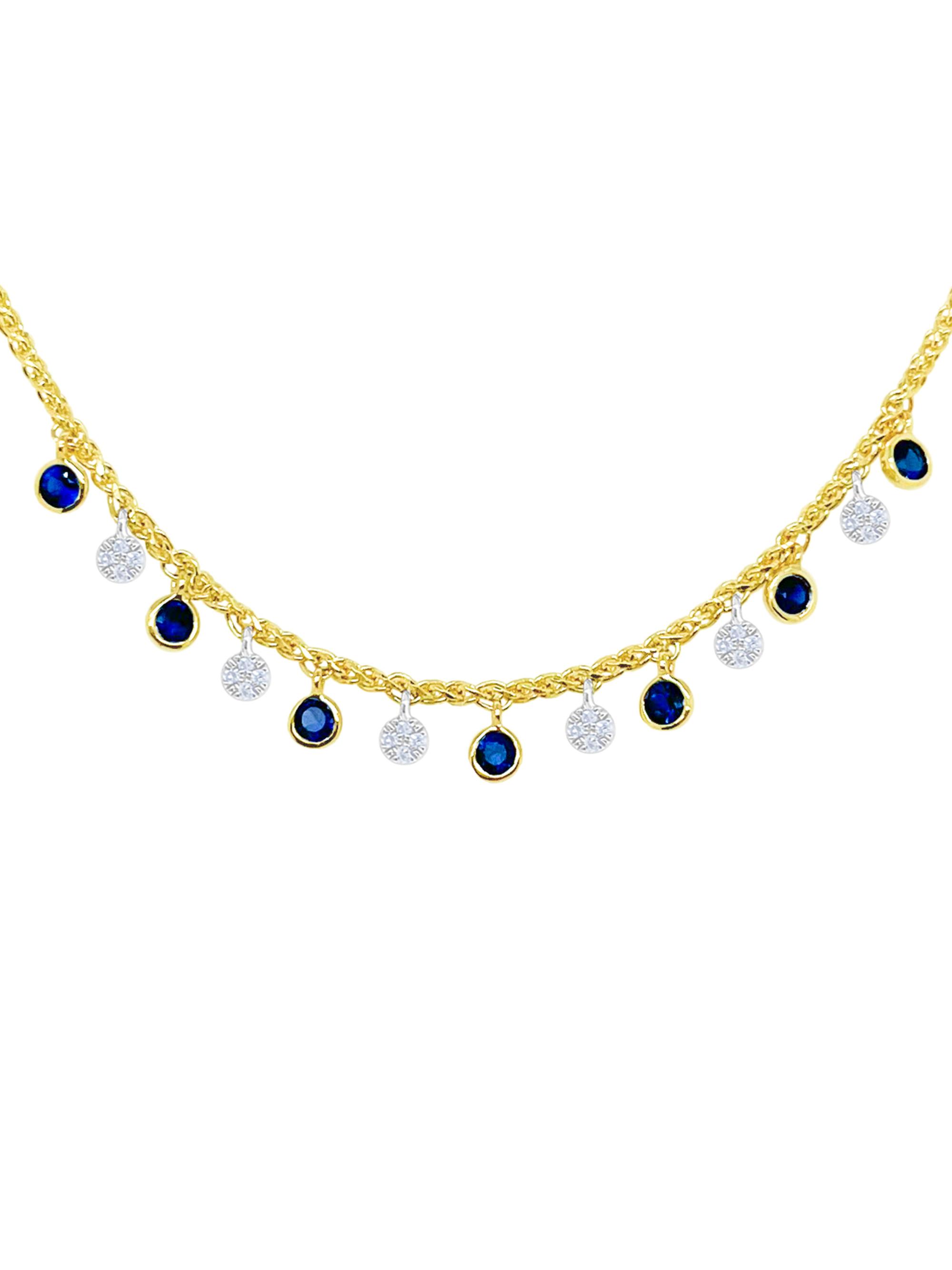 Meira T Women's Two-Tone 14K Gold, Blue Sapphire & 0.05 TCW Diamond Necklace - Yellow Gold
