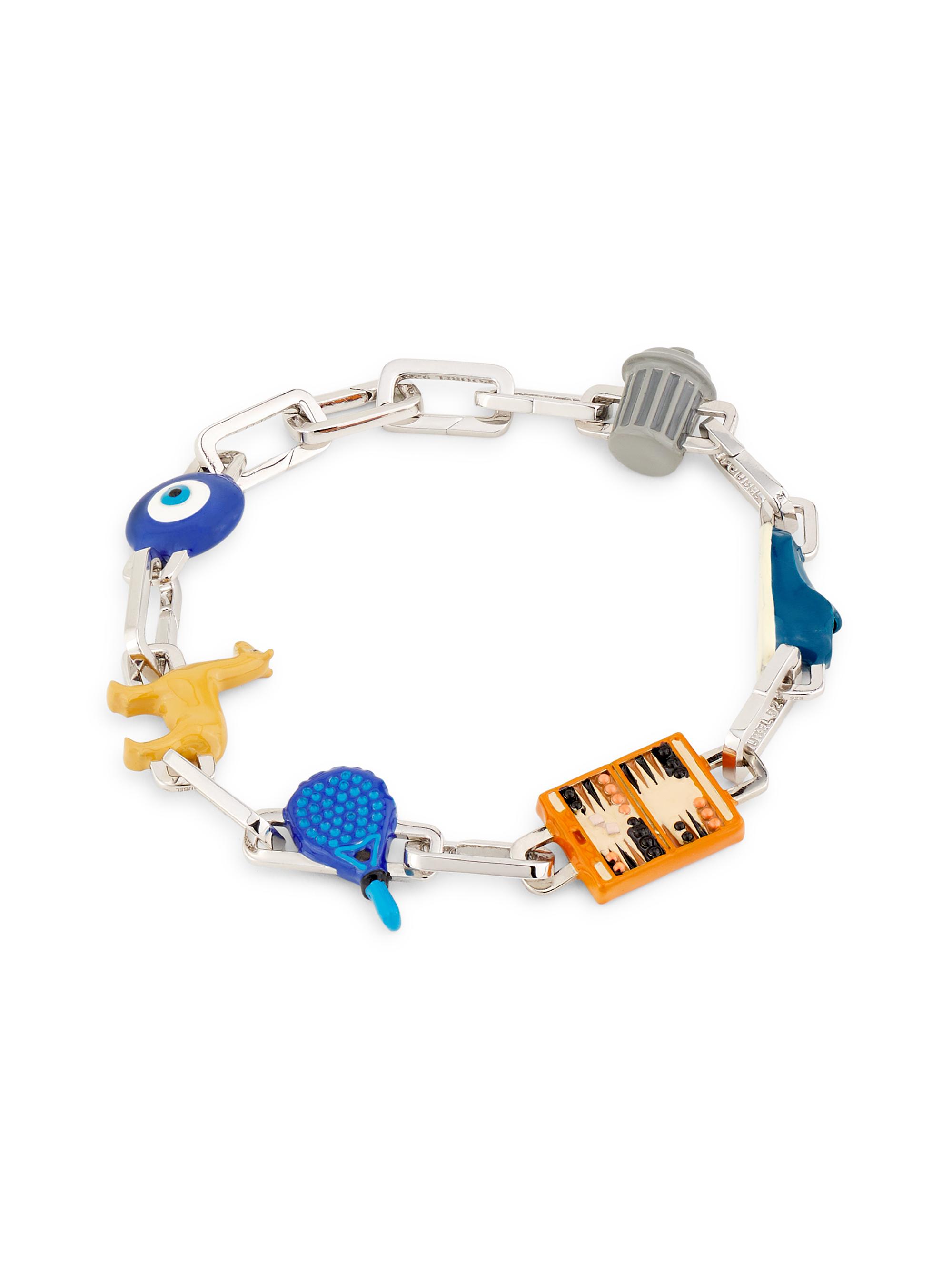 Poubel Men's The Constance Sterling Silver & Enamel Charm Bracelet - Blue White Beige