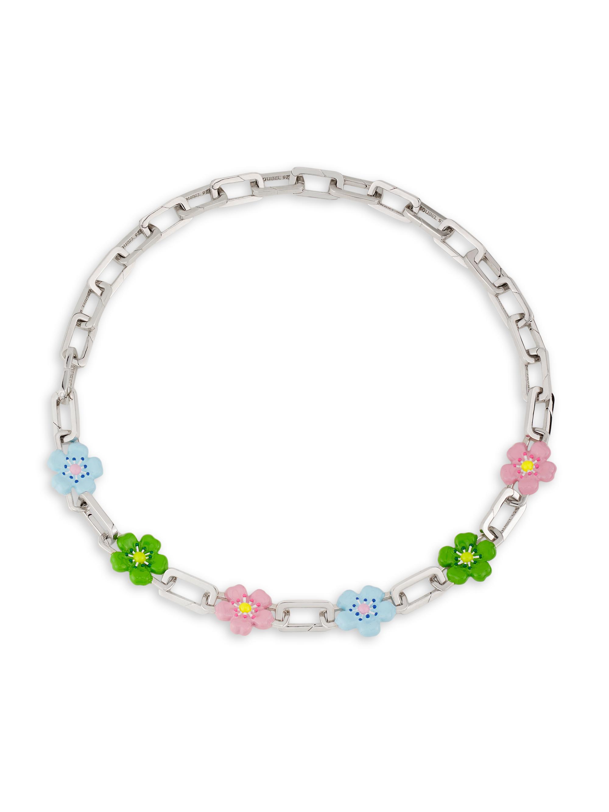 Poubel Men's Sterling Silver & Enamel Flower Charm Necklace - Blue Pink Green