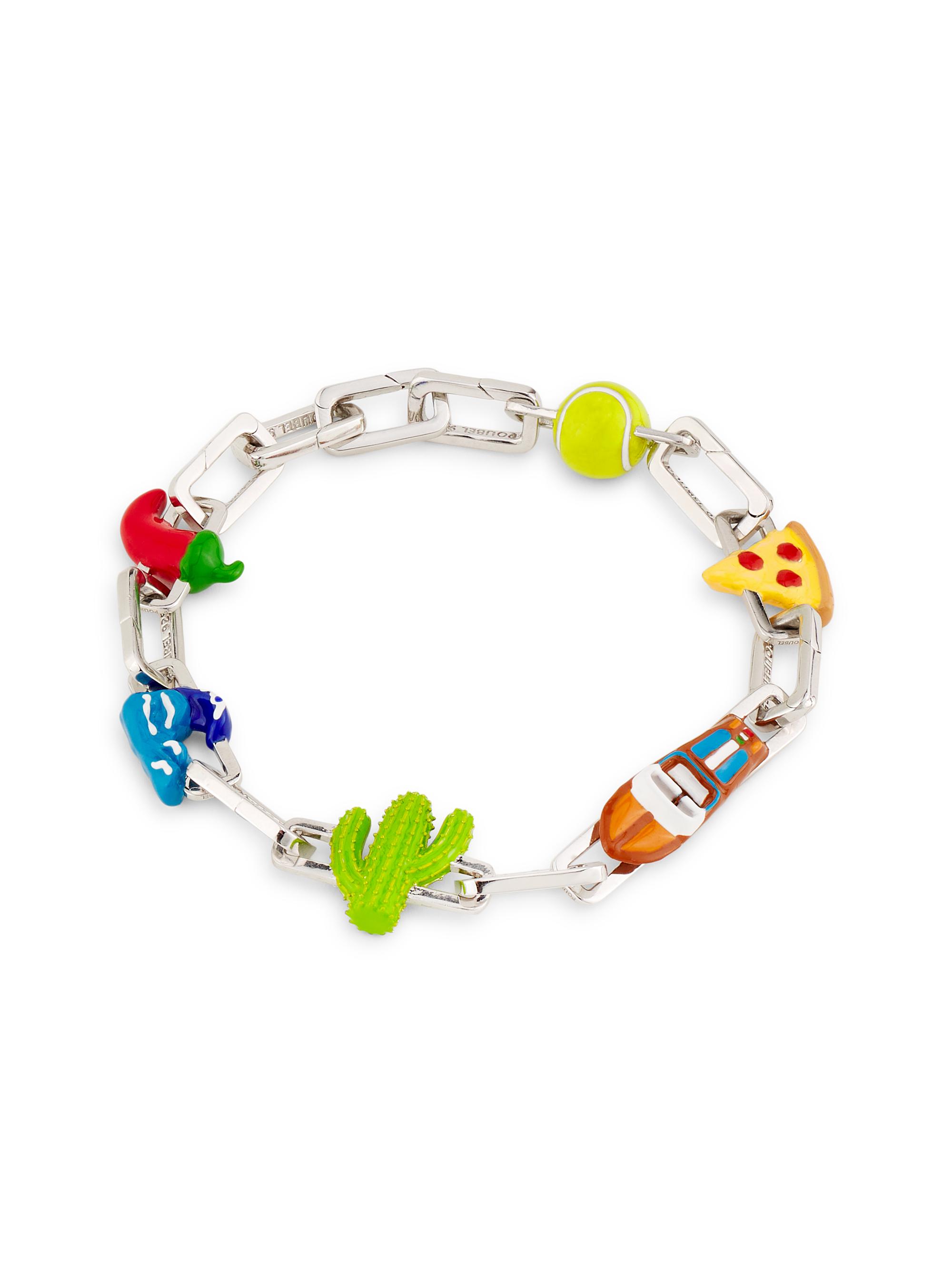Poubel Men's Sterling Silver & Enamel Charm Bracelet - Red Orange Green