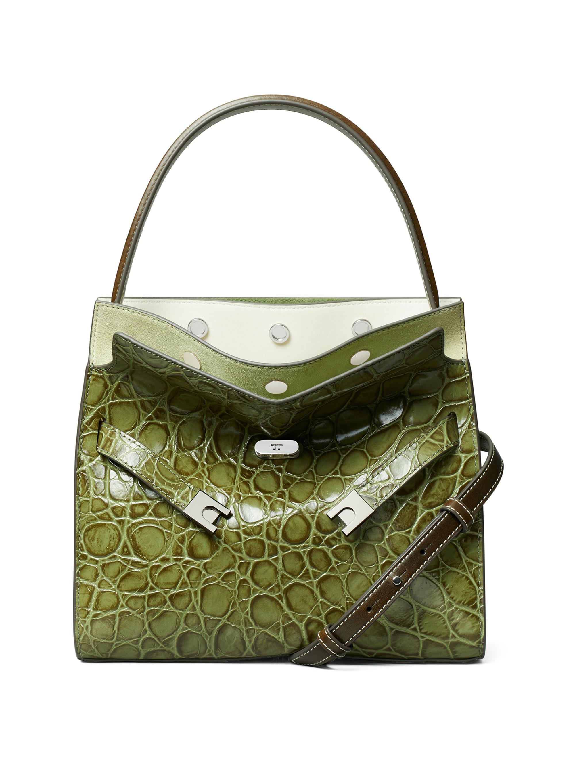 Tory Burch Women's  Lee Radziwill Crocodile-Embossed Leather Top Handle Bag - Soft Ivy