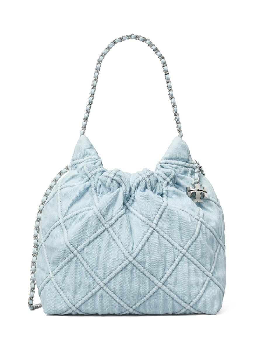 Tory Burch Mini Fleming Quilted Denim Hobo Bag | Saks Fifth