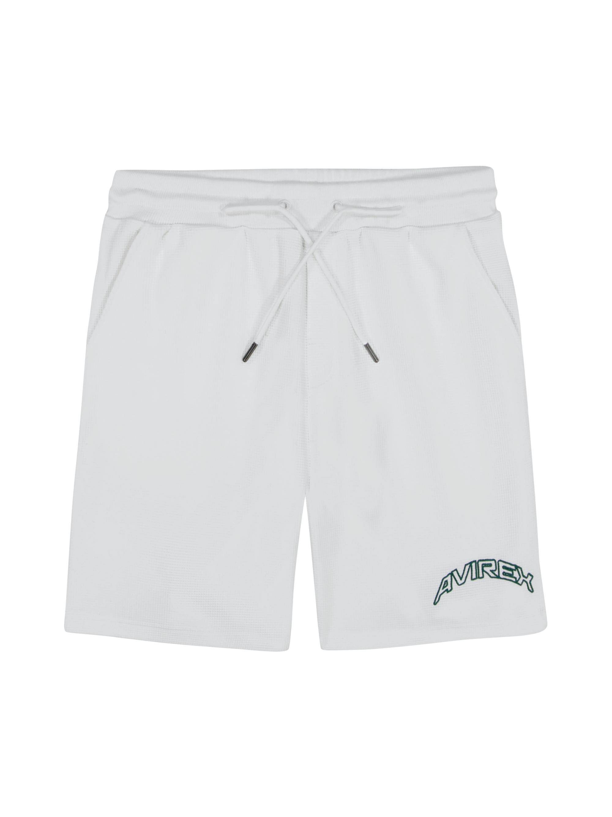 Avirex Men's Tennis Logo Cotton Waffle-Knit Shorts - Snow White
