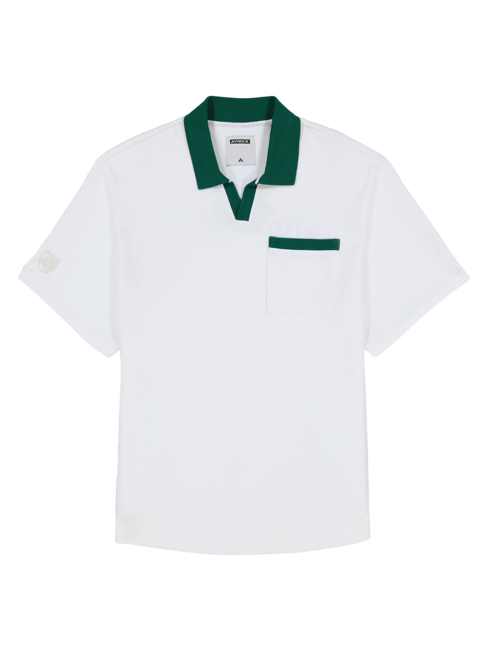 Avirex Men's Tennis Logo Cotton Waffle-Knit Polo Shirt - Snow White - Women's Clothing