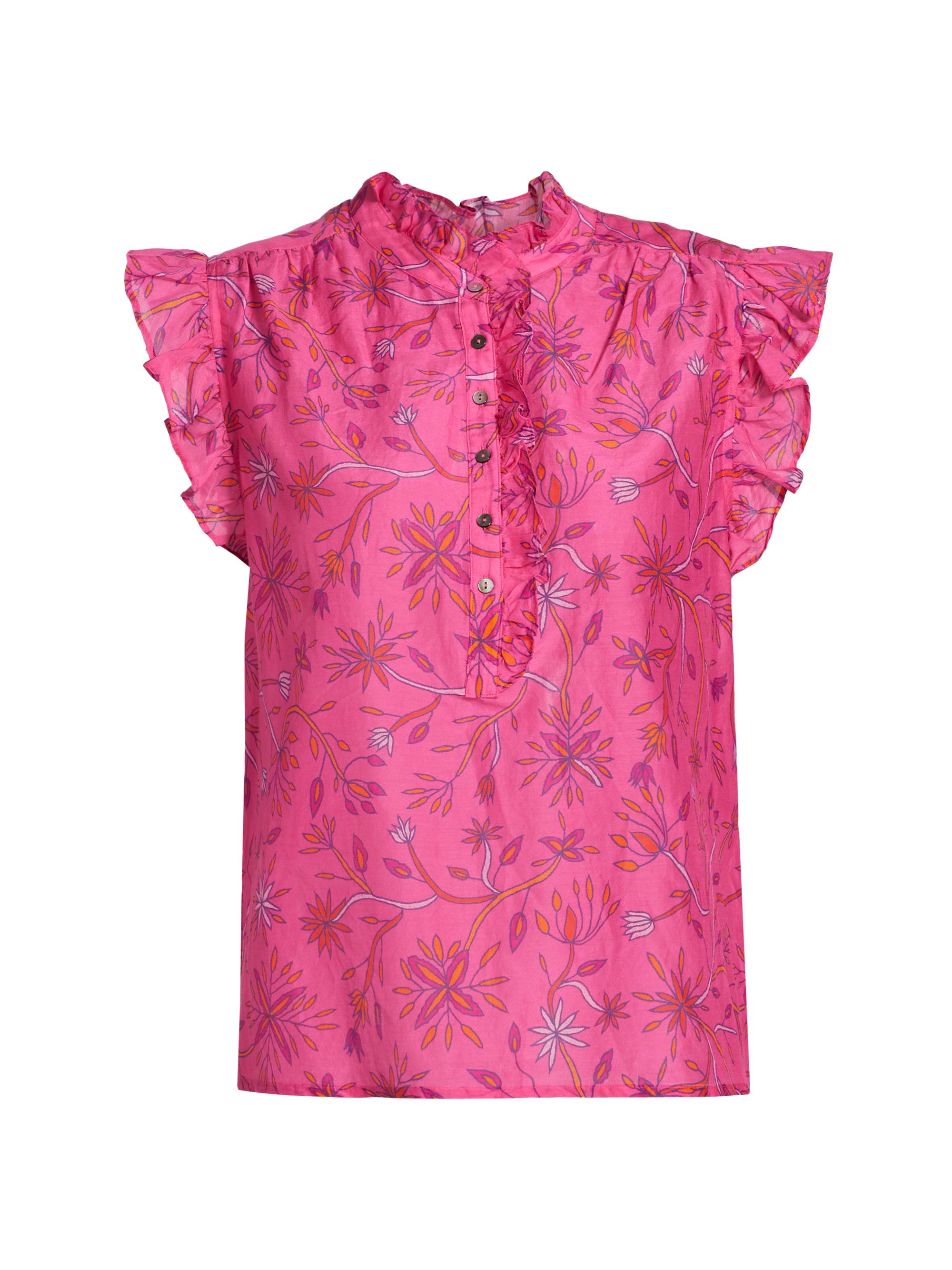 XÍRENA Women's Brenna Ruffled Floral Cotton & Silk Top - Fuchsia Melon