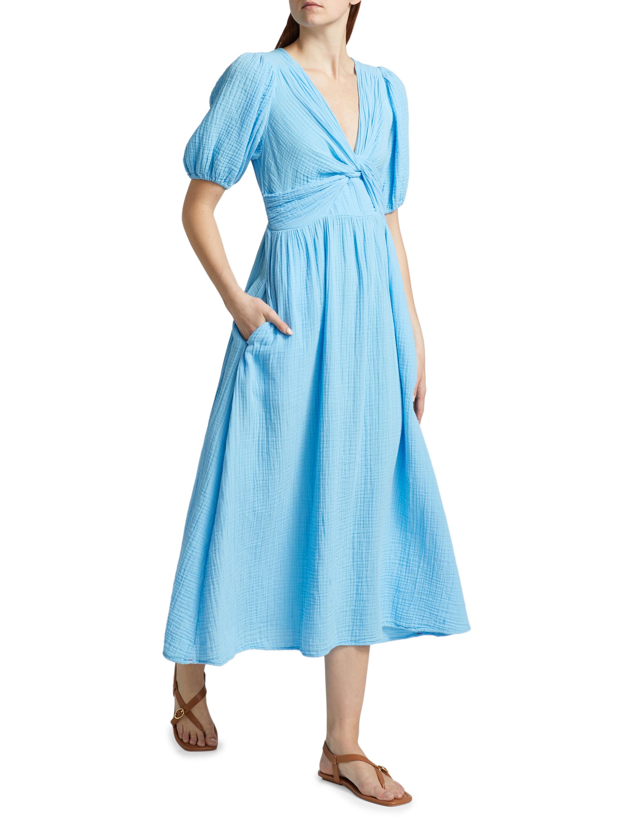 Xirena Lawsyn Cotton Twist-Front A-Line Midi-Dress | Saks Fifth Avenue