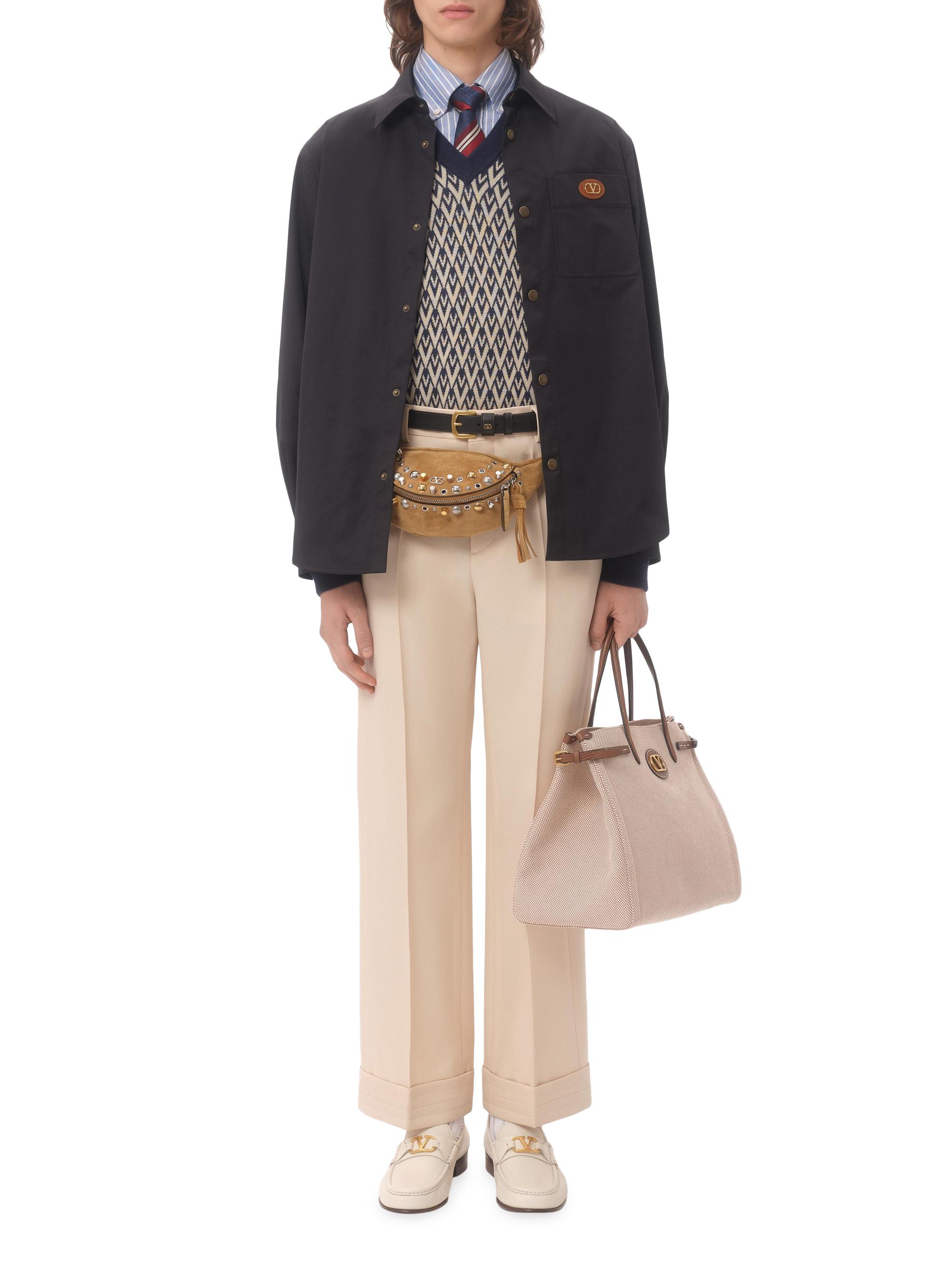 Valentino Garavani Men's Nylon Shirt Jacket with Rubberized V Detail - Navy