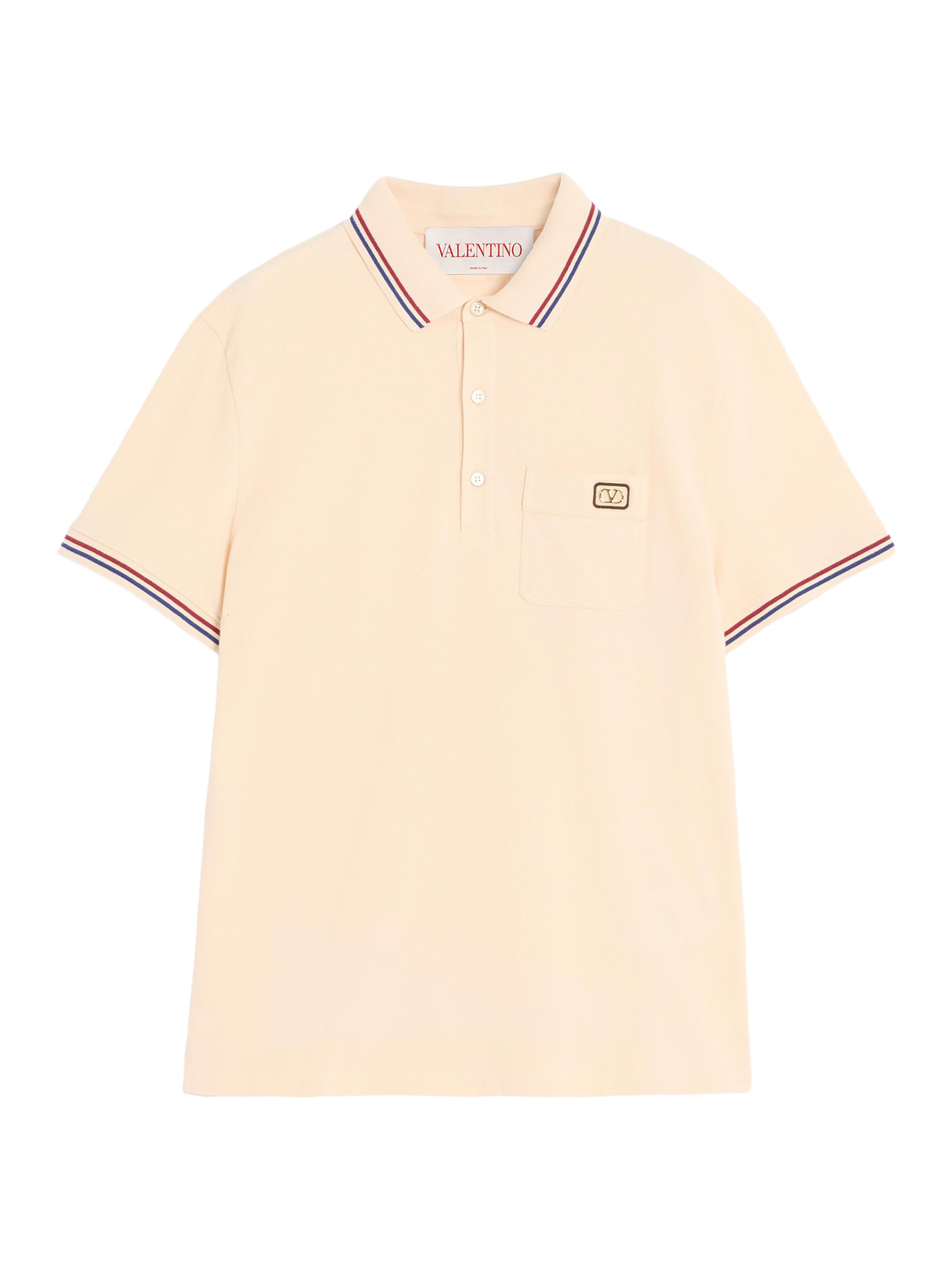 Valentino Garavani Men's Cotton Piqué Polo Shirt with VLogo Patch - Butter