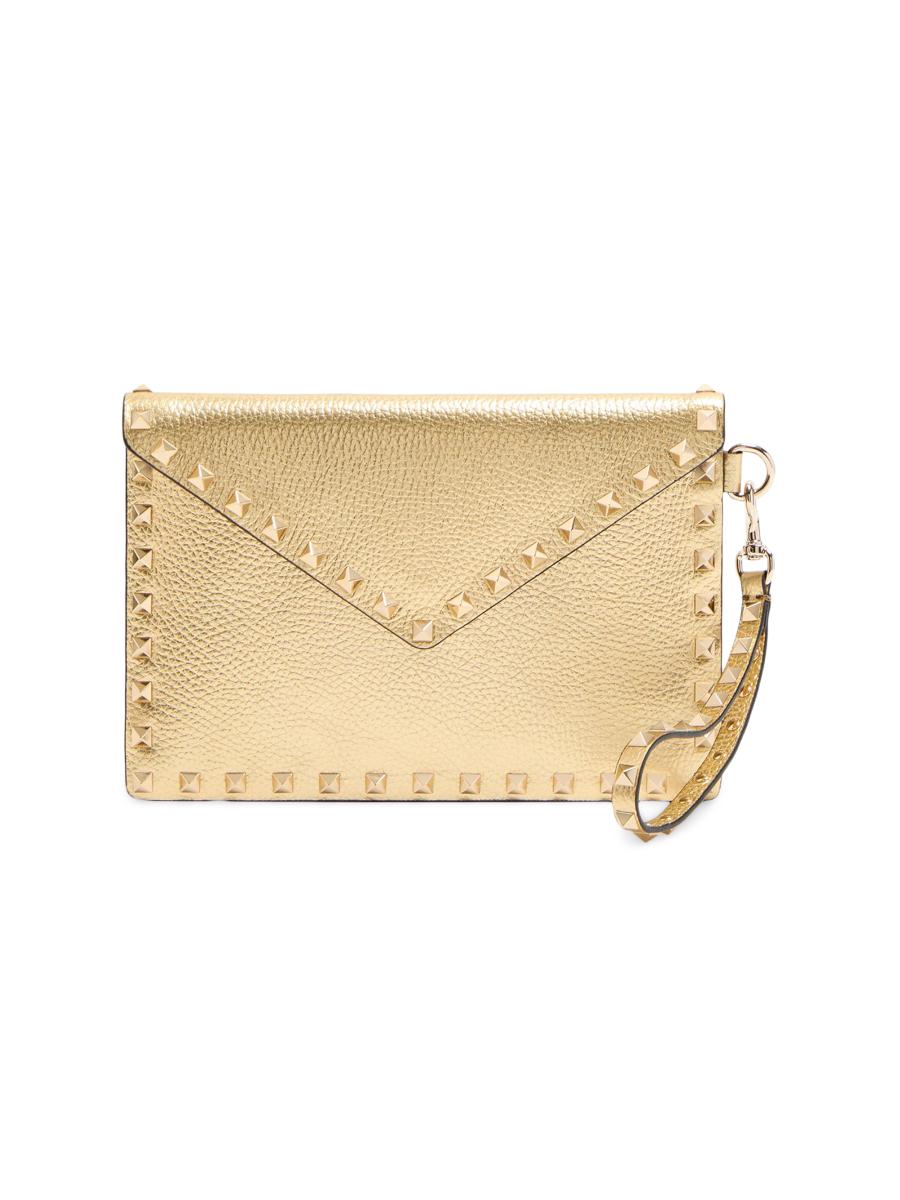 クラッチバッグ VALENTINO GARAVANI Rockstud clutch bag in garnet calfleather Valentino Garavani Rockstud Clutch Bag | Blue | FARFETCH
