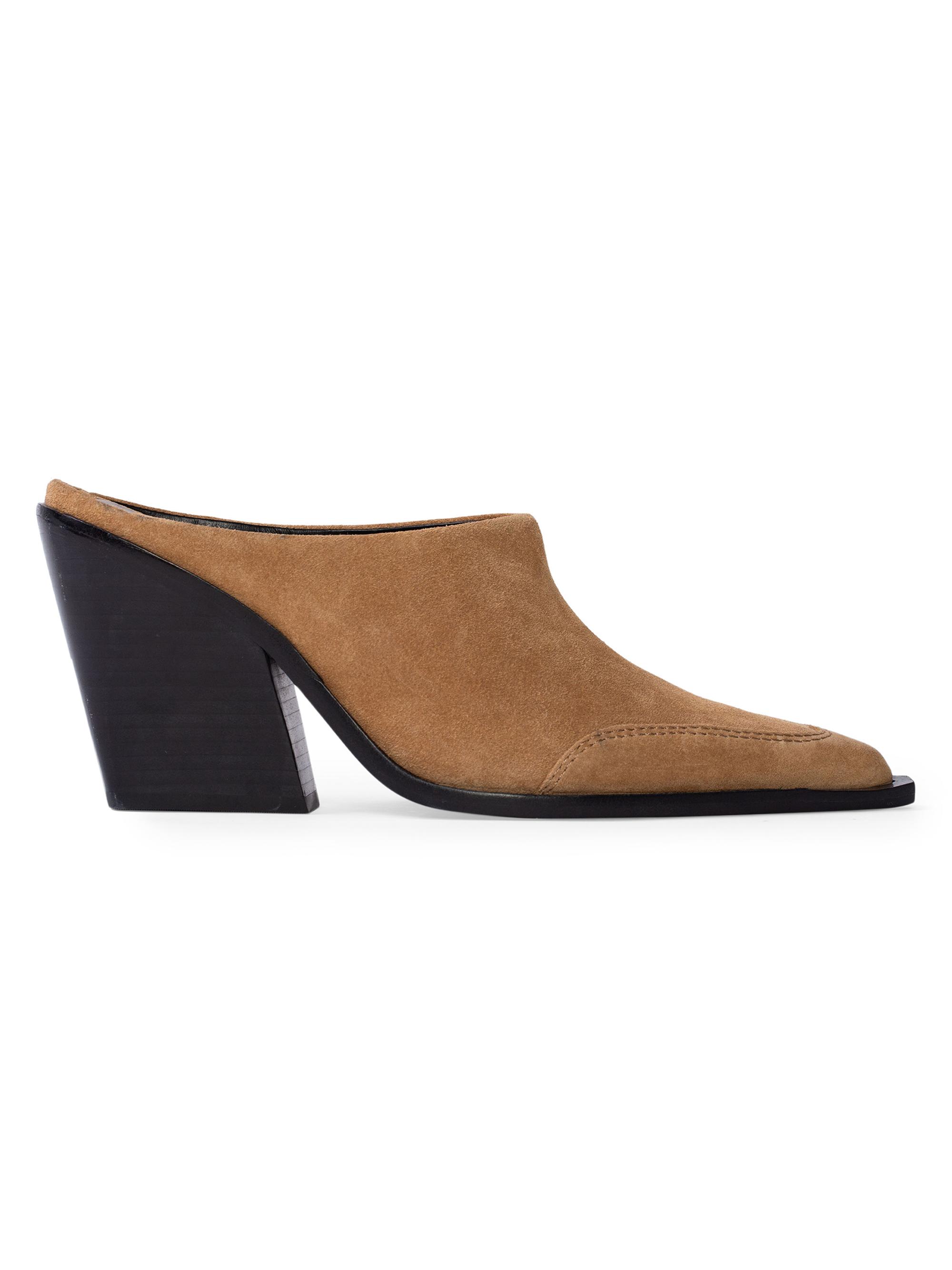 Black Suede Studio Women's Noa 100MM Western Mules - Toasted Coconut Suede