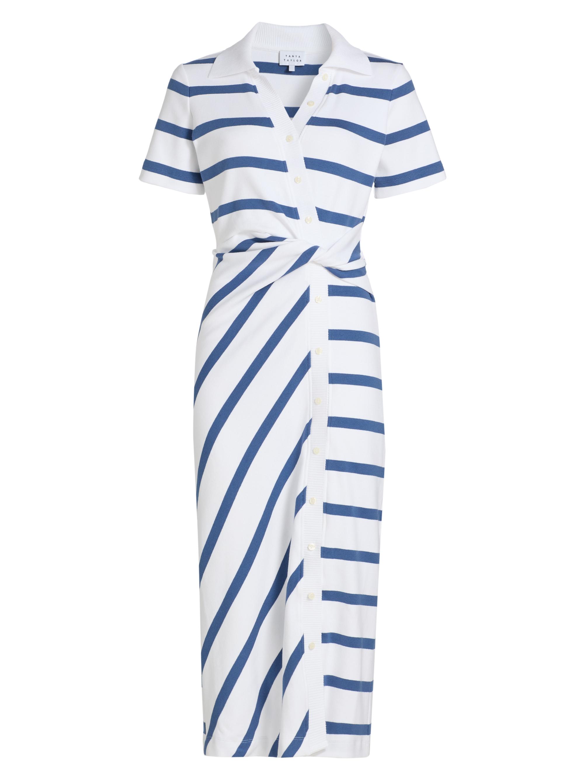 Tanya Taylor Women's Ellicot Striped Stretch Cotton Shirtdress - White French Blue Wide Stripe