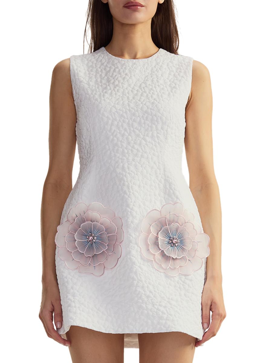 Cynthia Rowley Jacquard 3D Flower Pocket A-Line Minidress
