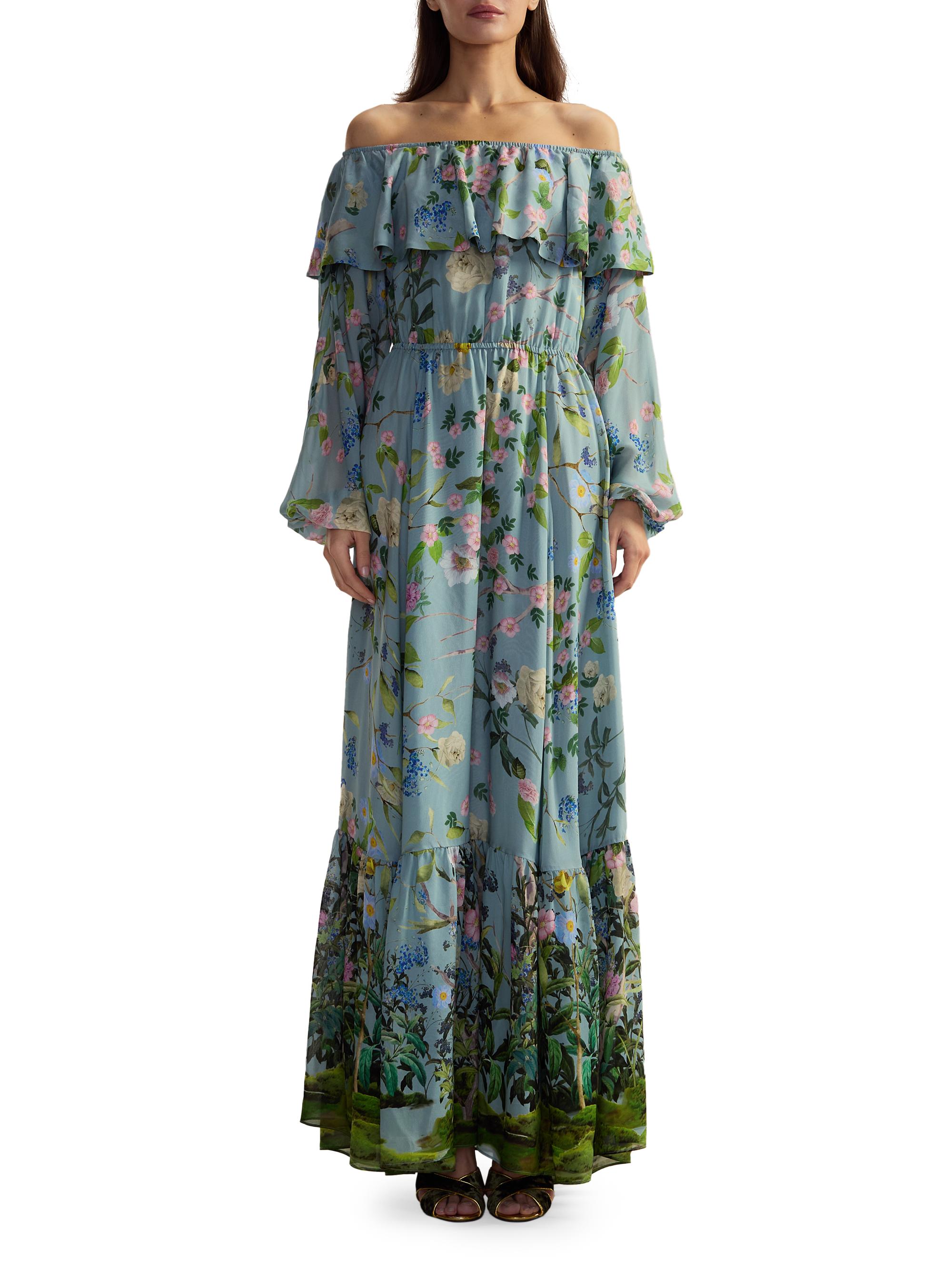 Cynthia Rowley Women's Floral Silk Off-The-Shoulder Maxi Dress - Blue Floral