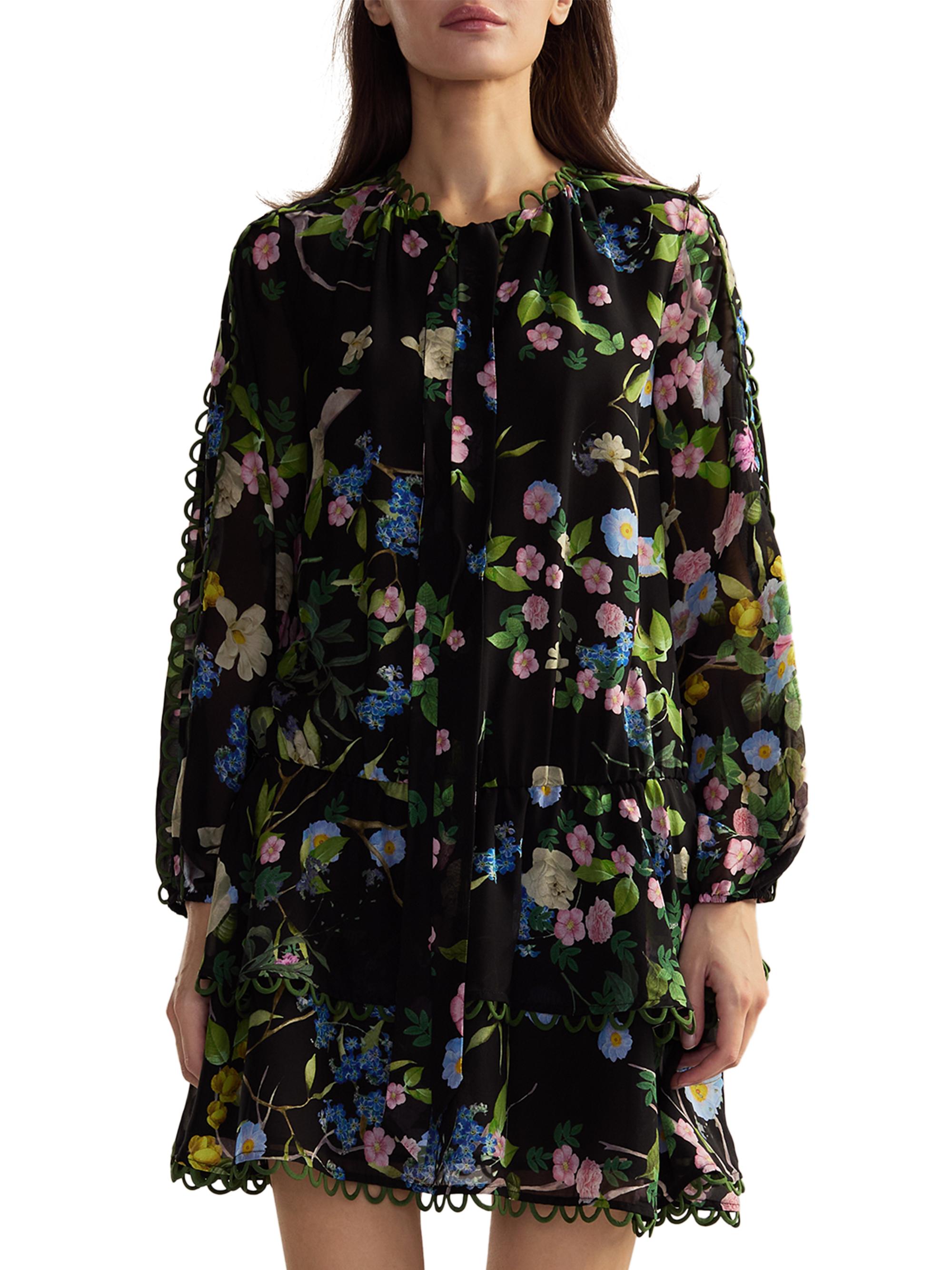 Cynthia Rowley Women's Floral Silk Dropwaist Ruffled-Hem Minidress - Black Floral