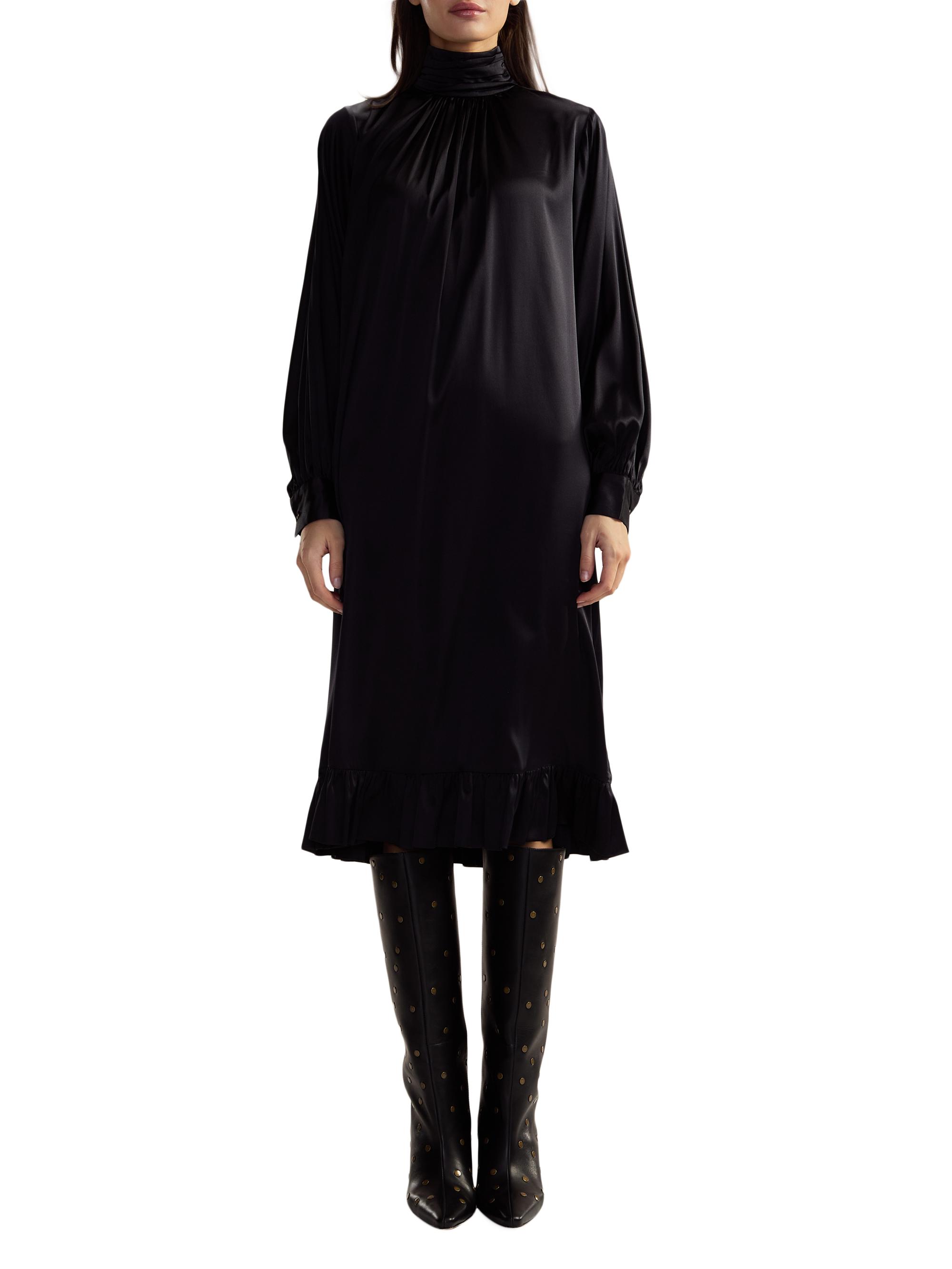 Cynthia Rowley Women's Ruffled Silk Charmeuse Midi-Dress - Black