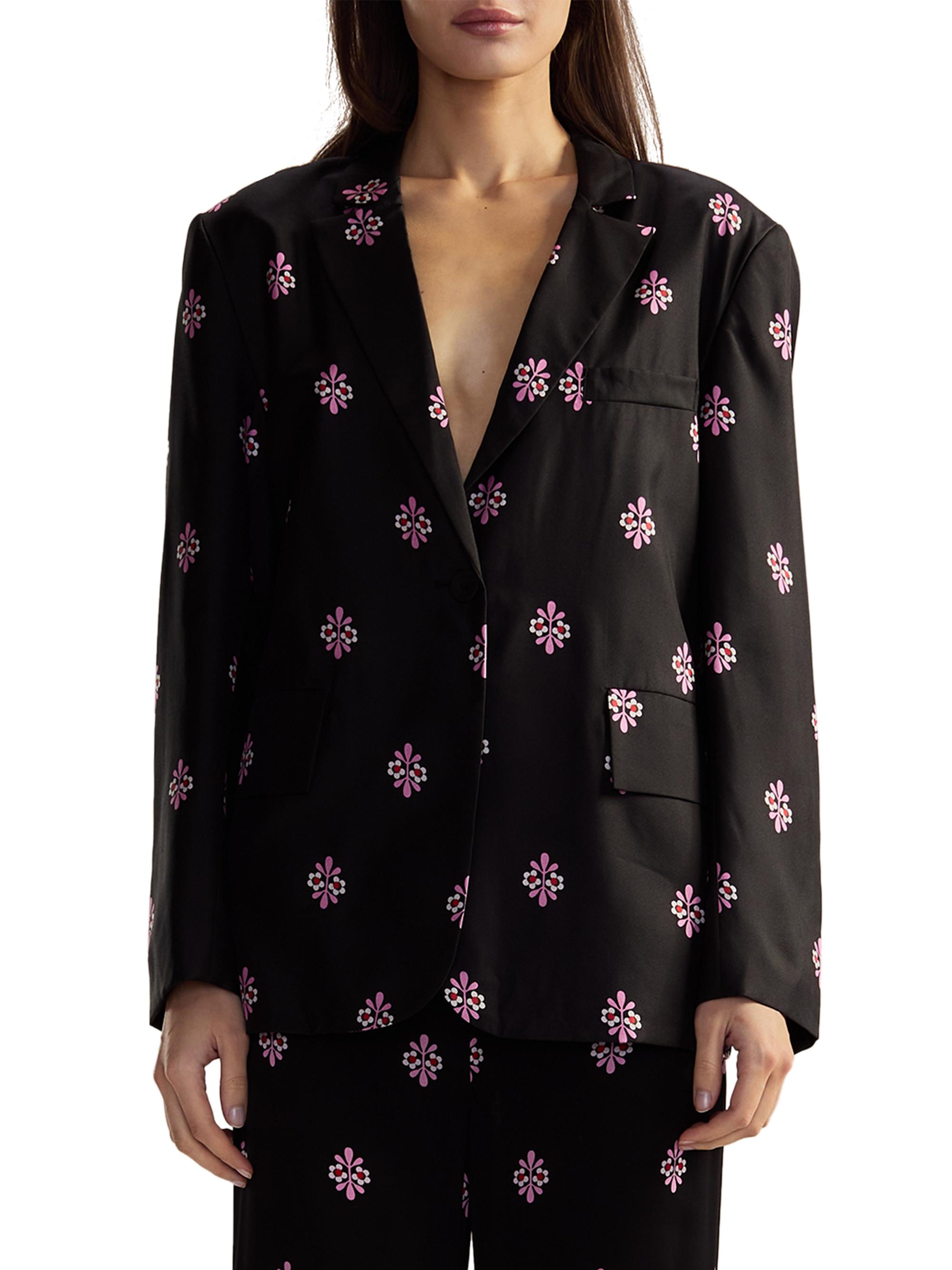 Cynthia Rowley Women's Floral Silk Twill Notch-Lapel Blazer - Black Multi