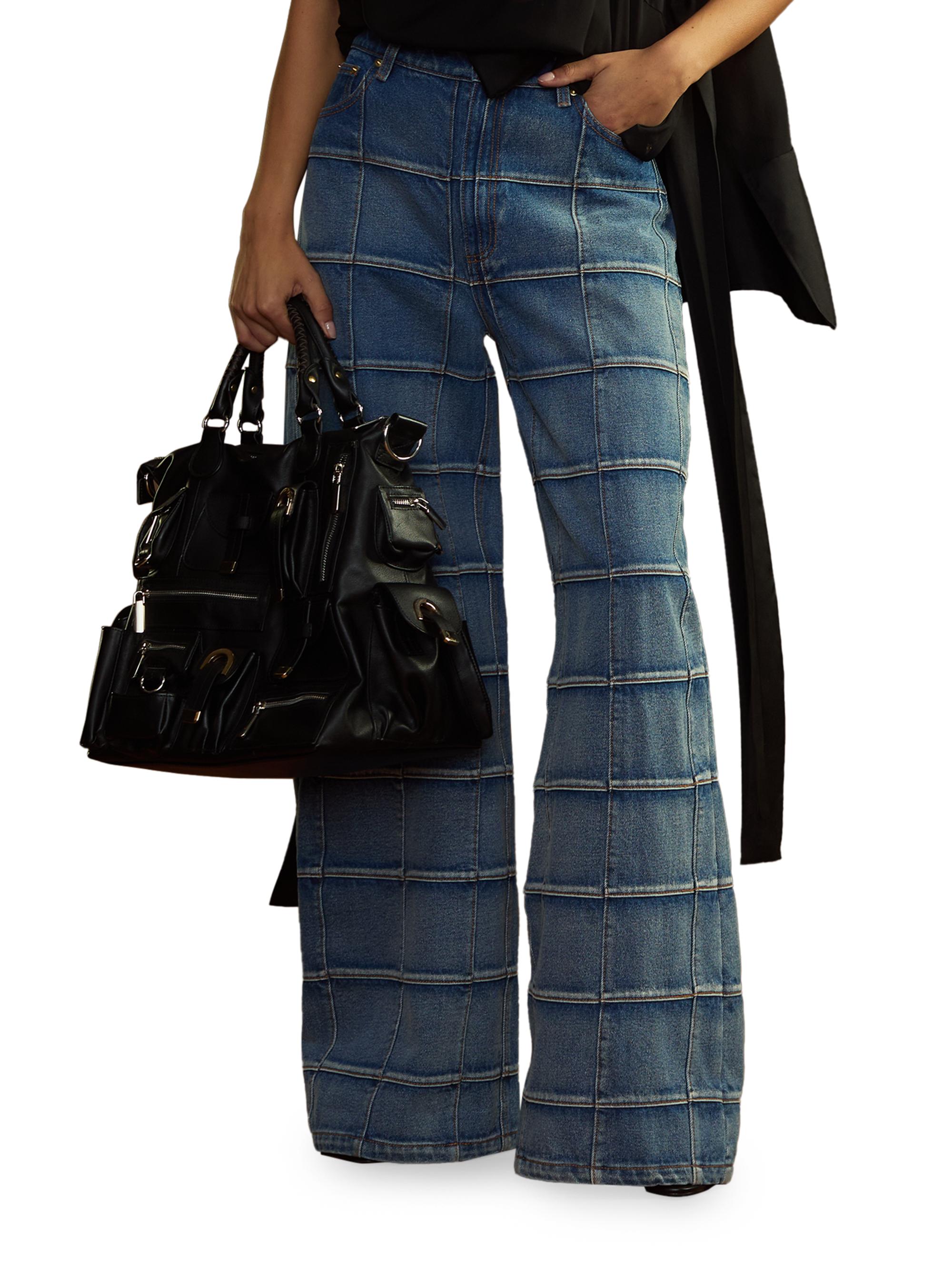 Cynthia Rowley Windowpane Flared High-Rise Jeans | Saks Fifth Avenue