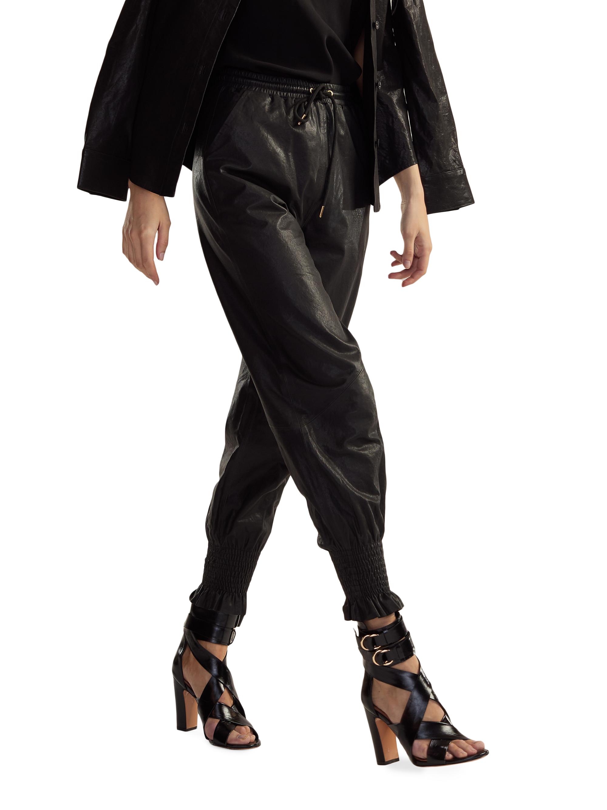 Cynthia Rowley Women's Leather Drawstring Joggers - Black