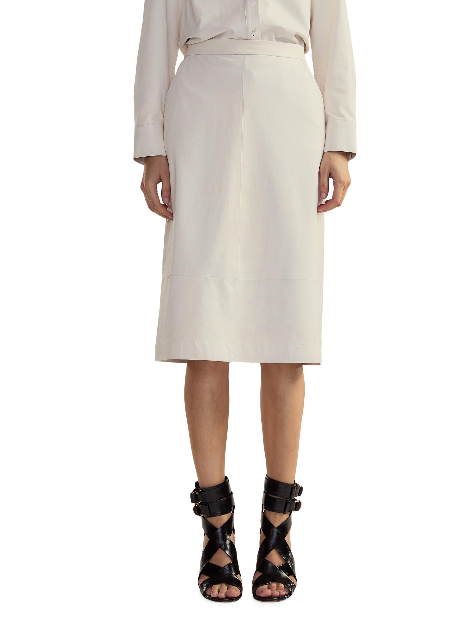 Cynthia Rowley Women's Leather High-Waisted Back-Slit Midi-Skirt - Off White