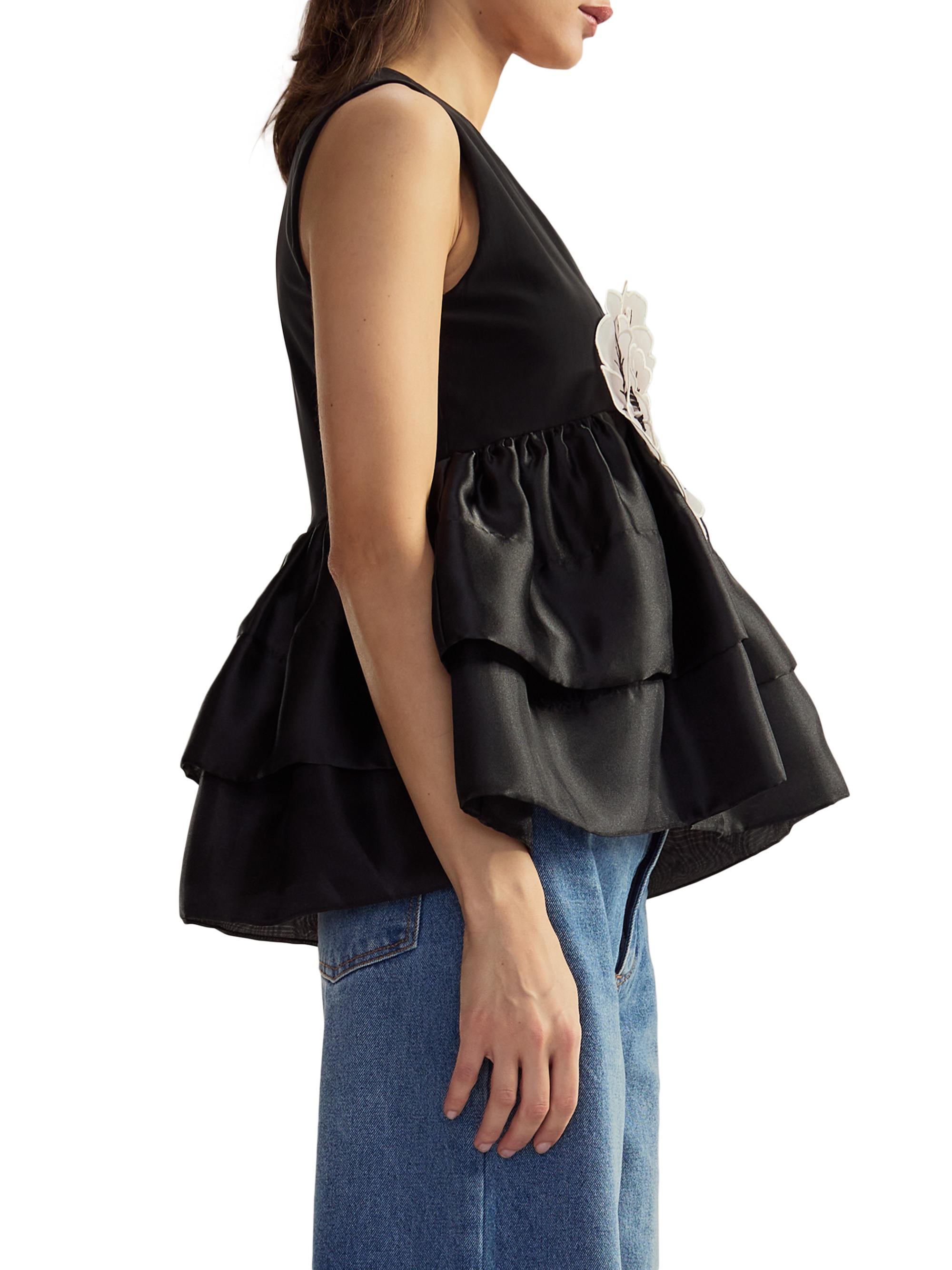 Cynthia Rowley V-Neck Organza Flower Top | Saks Fifth Avenue