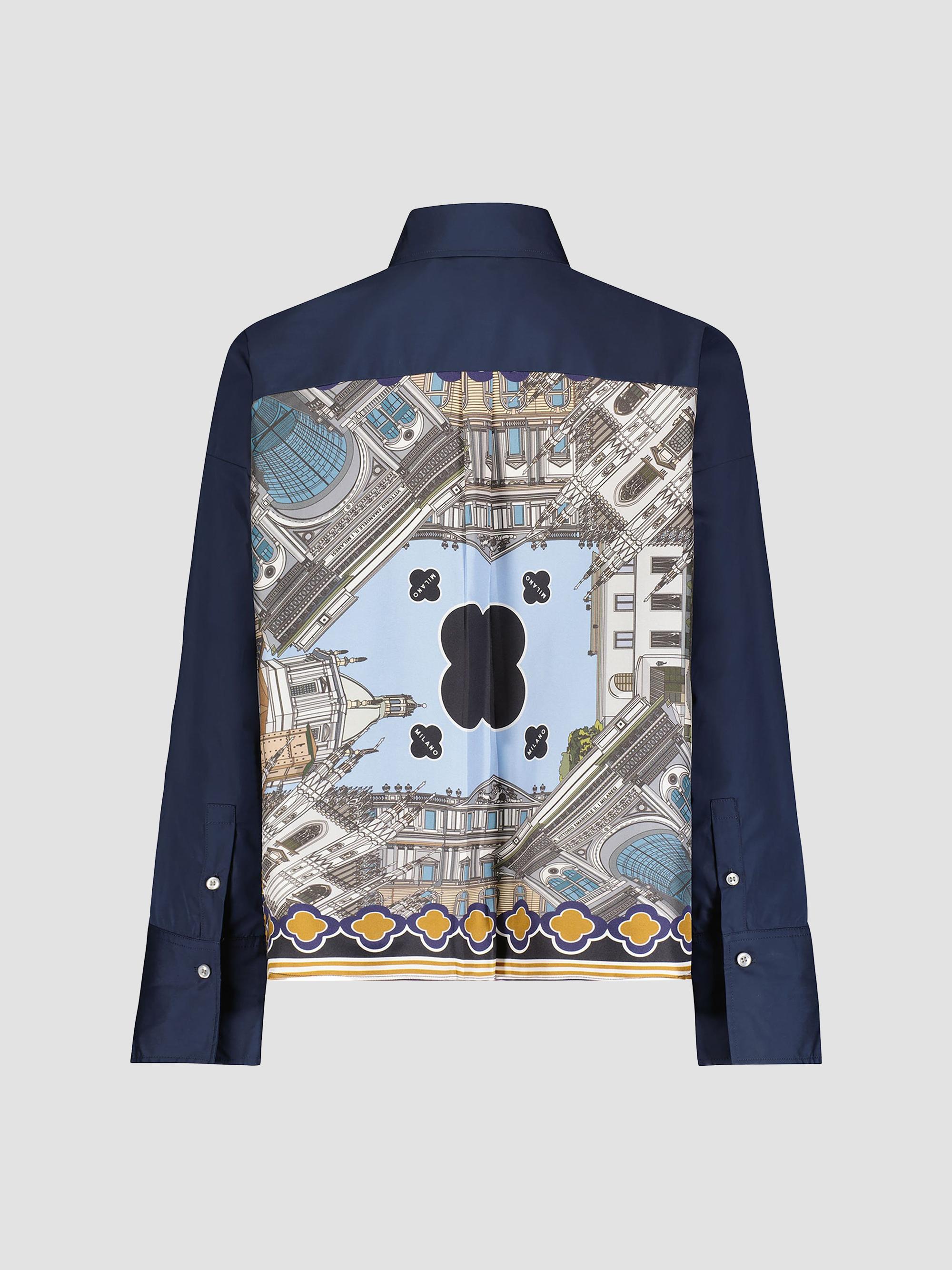 Callas Milano Women's Sirene Poplin Shirt with Silk Twill Milano Print Scarf Back - Navy | Thumbnail 4