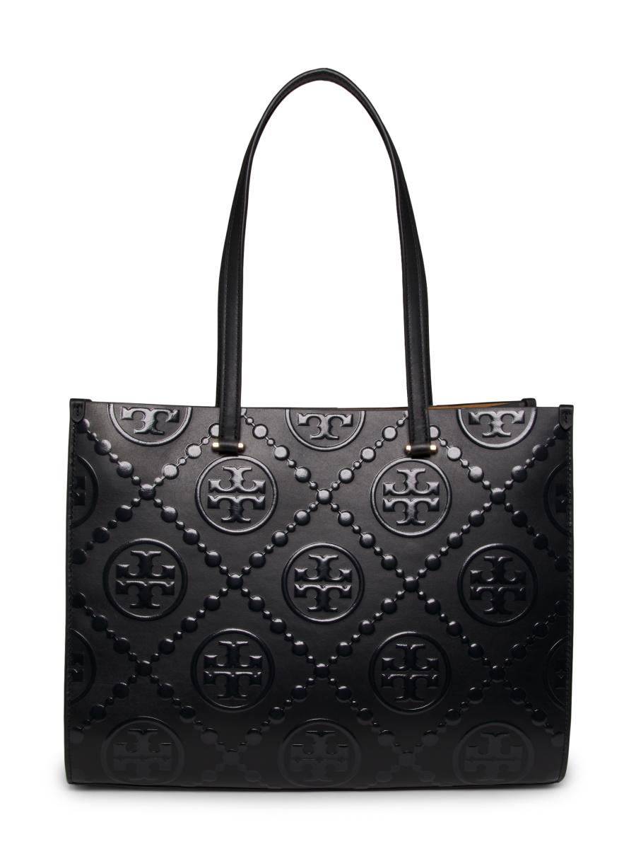 Tory Burch Women's T Monogram Leather Contrast Tote In Black